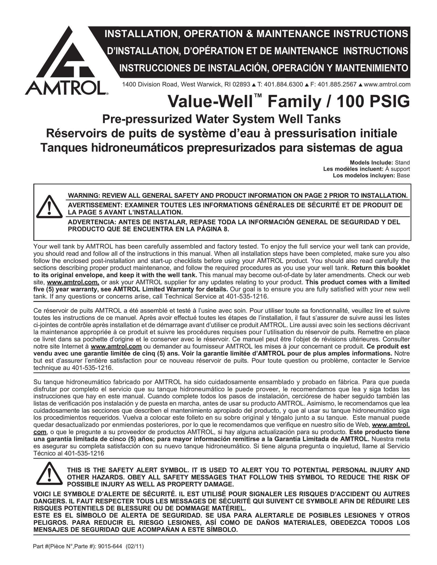 Amtrol 100 PSIG Water System User Manual