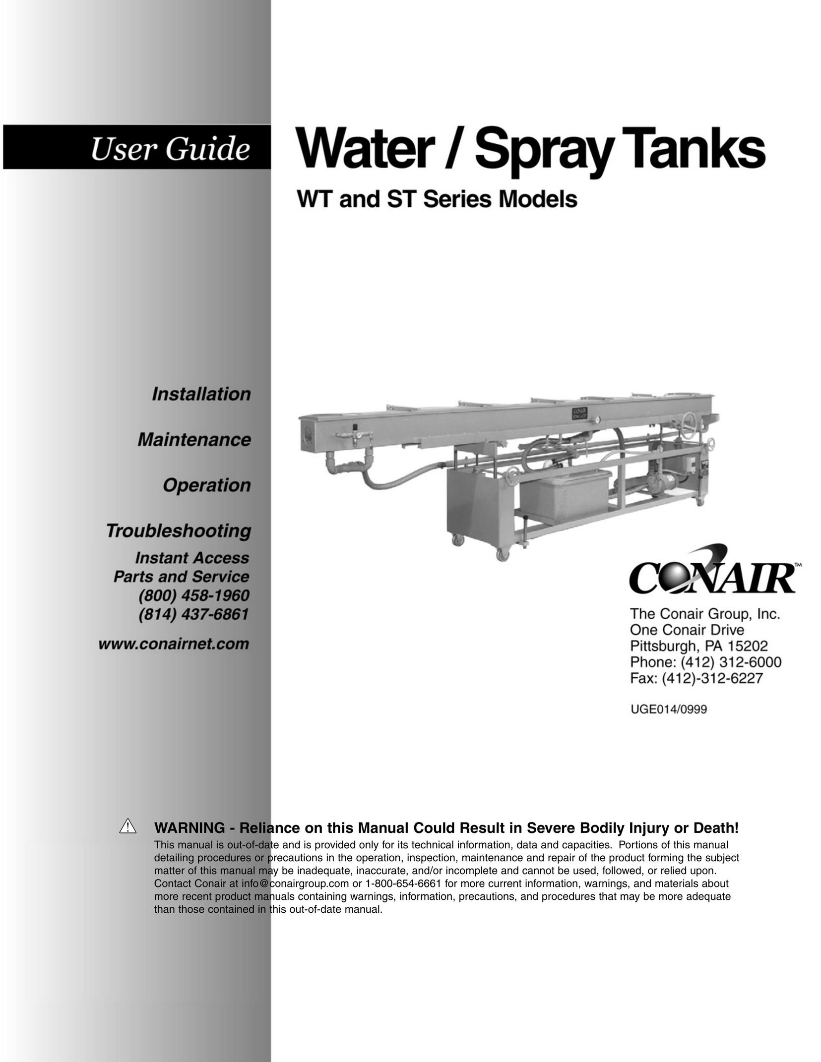 Conair Water/Spray Tanks Water System User Manual
