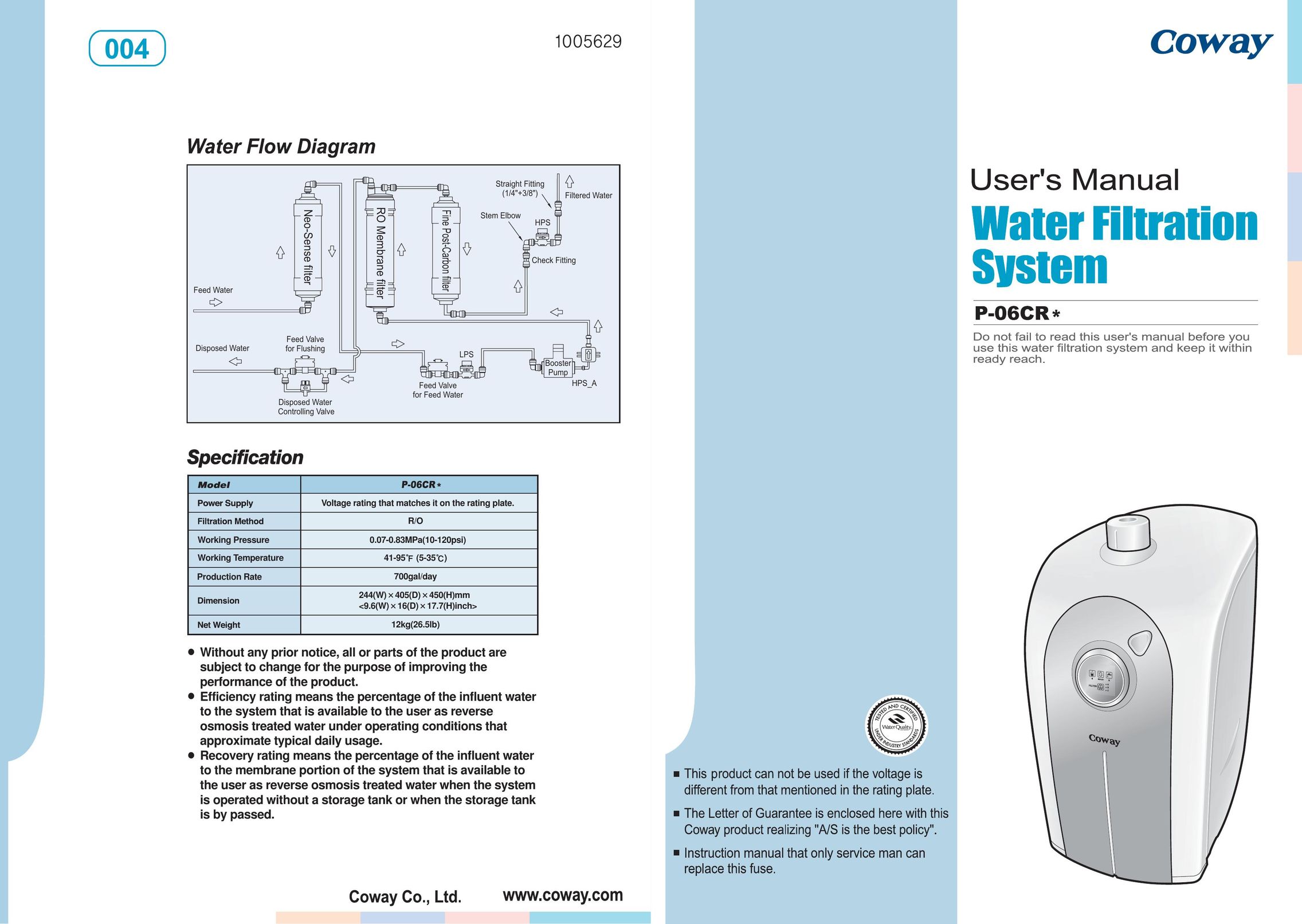 Coway P-06CR Water System User Manual
