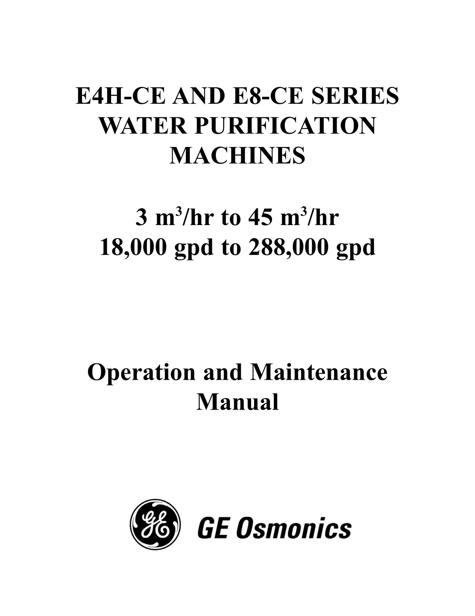 GE E4H-CE Series, E8-CE Series Water System User Manual