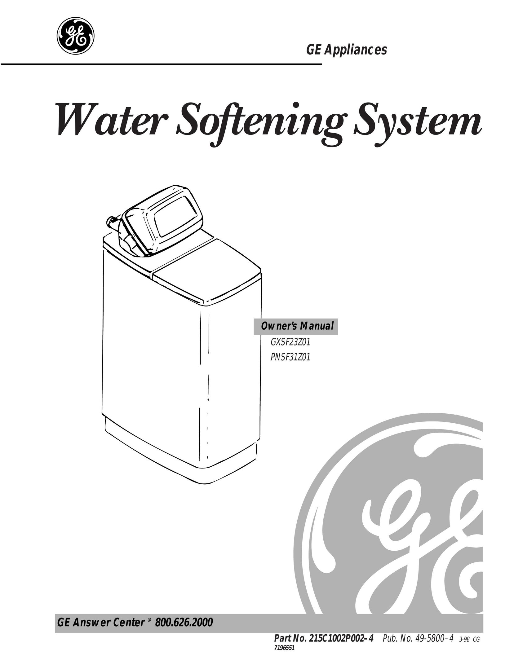 GE FNSF31Z01 Water System User Manual
