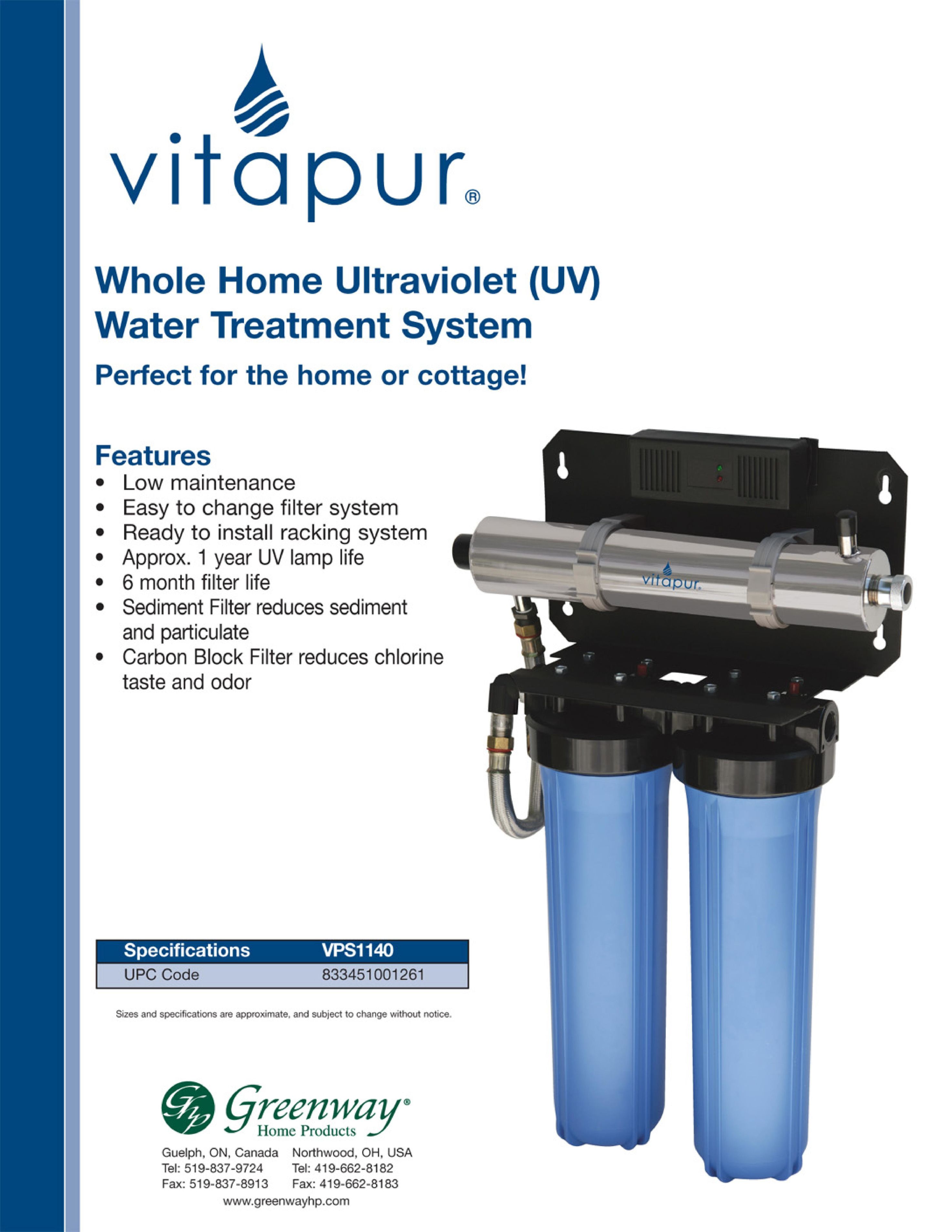 Greenway Home Products VPS1140 Water System User Manual