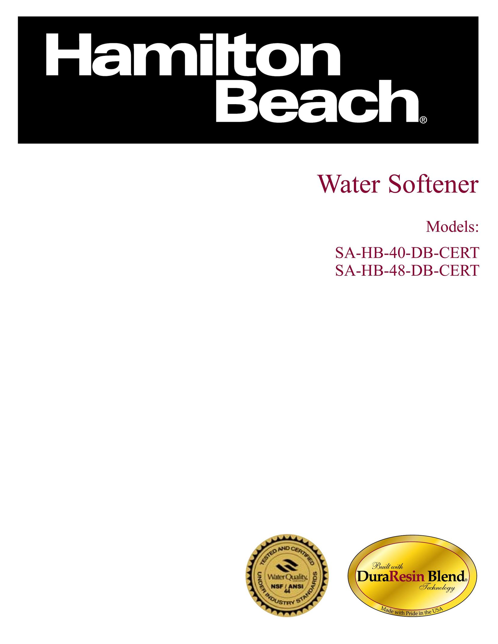 Hamilton Beach SA-HB-40-DB-CERT Water System User Manual