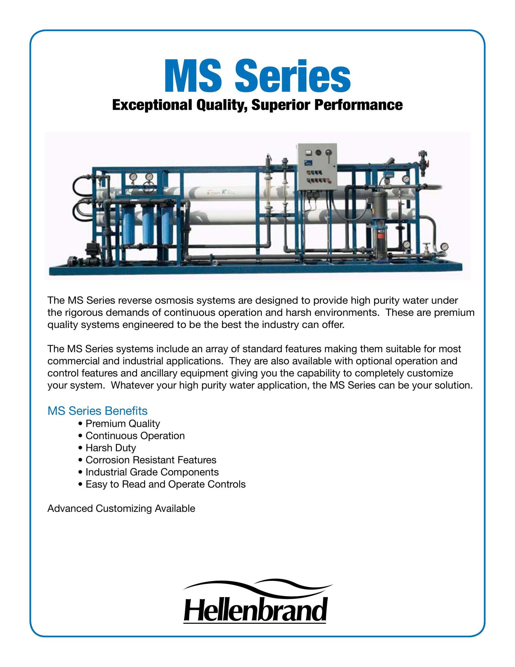 Hellenbrand MS Series Water System User Manual