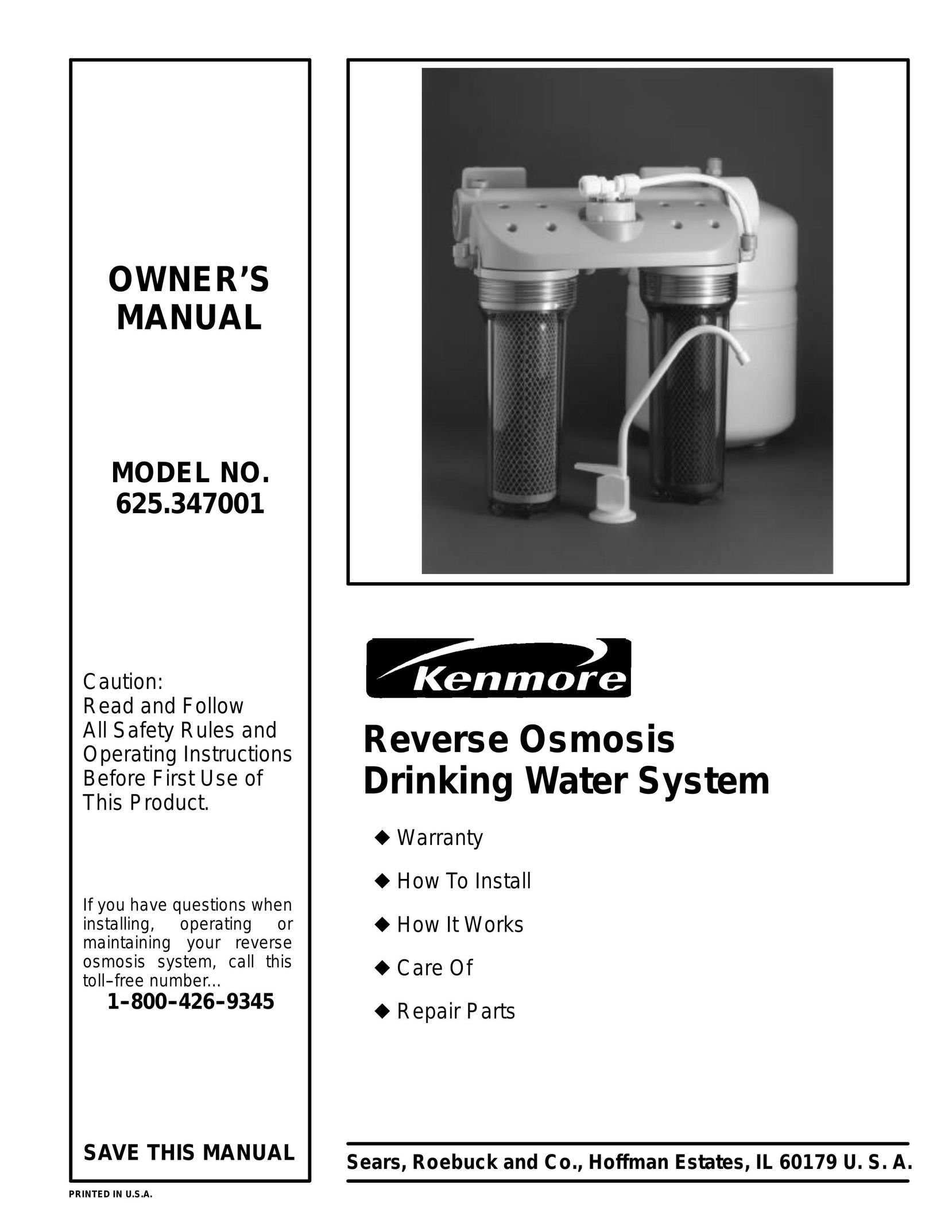 Kenmore 625.347001 Water System User Manual