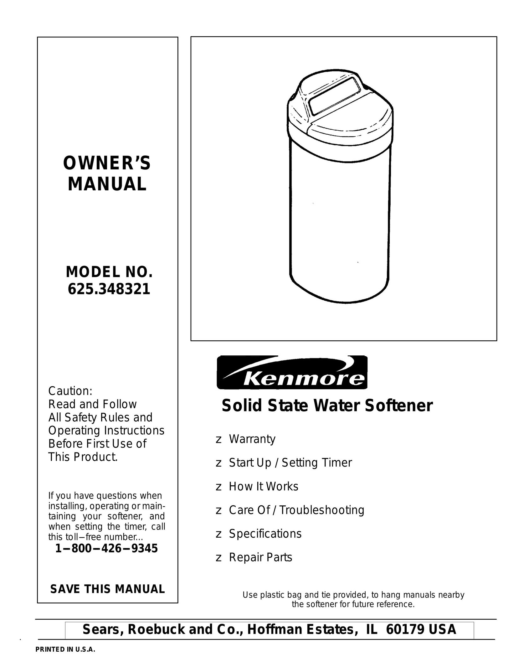 Kenmore 625.348321 Water System User Manual