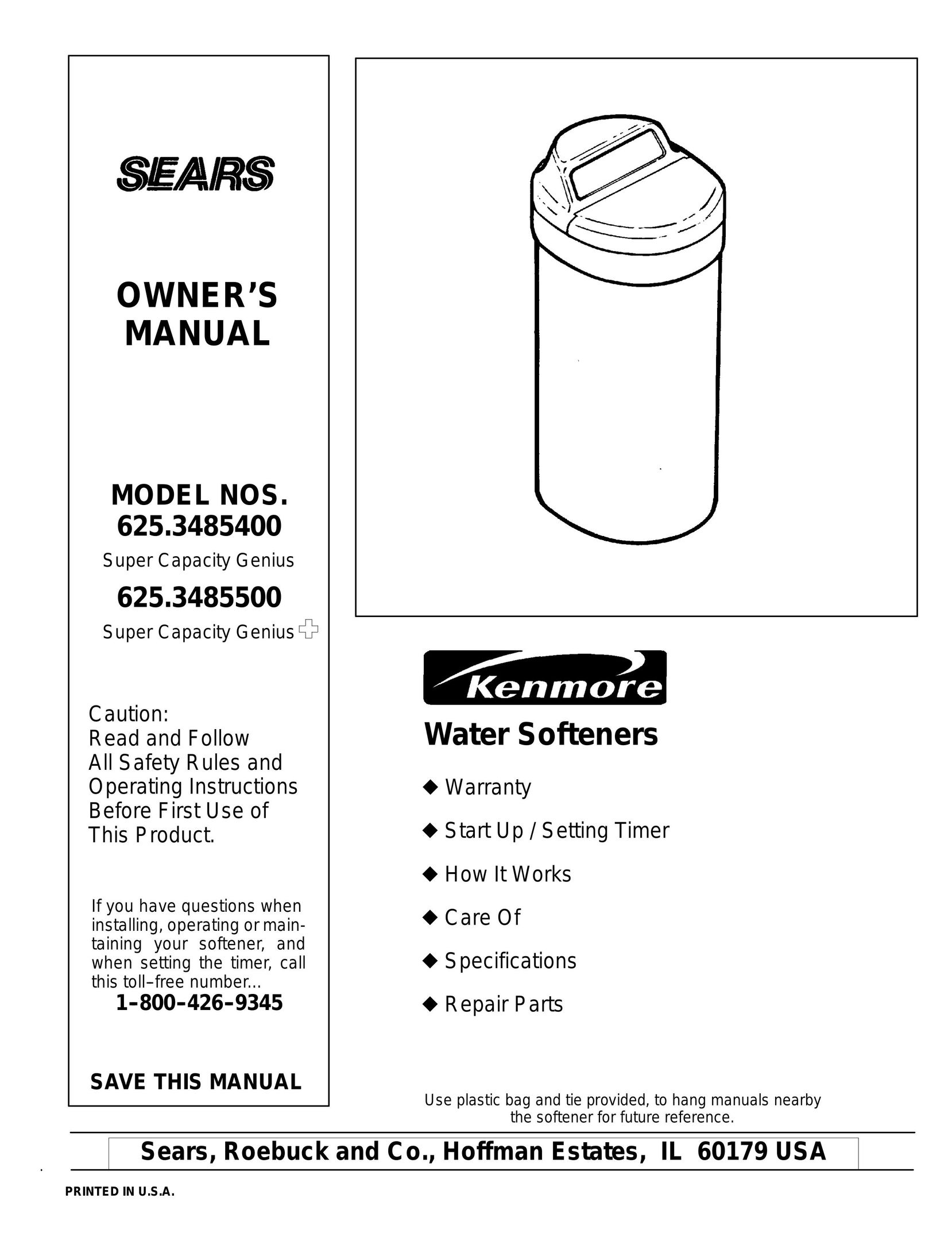 Kenmore 625.3485400 Water System User Manual