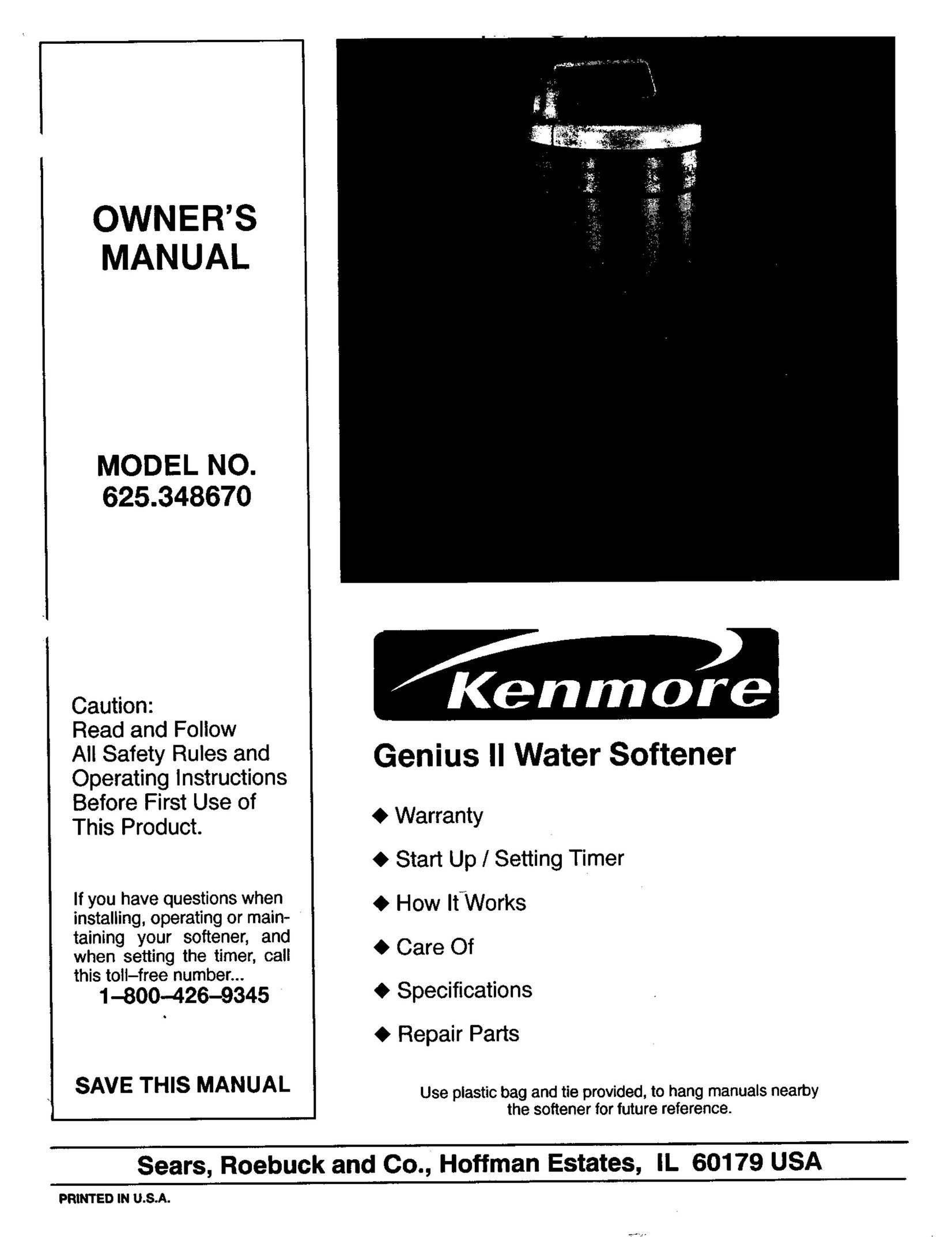 Kenmore 625.34867 Water System User Manual