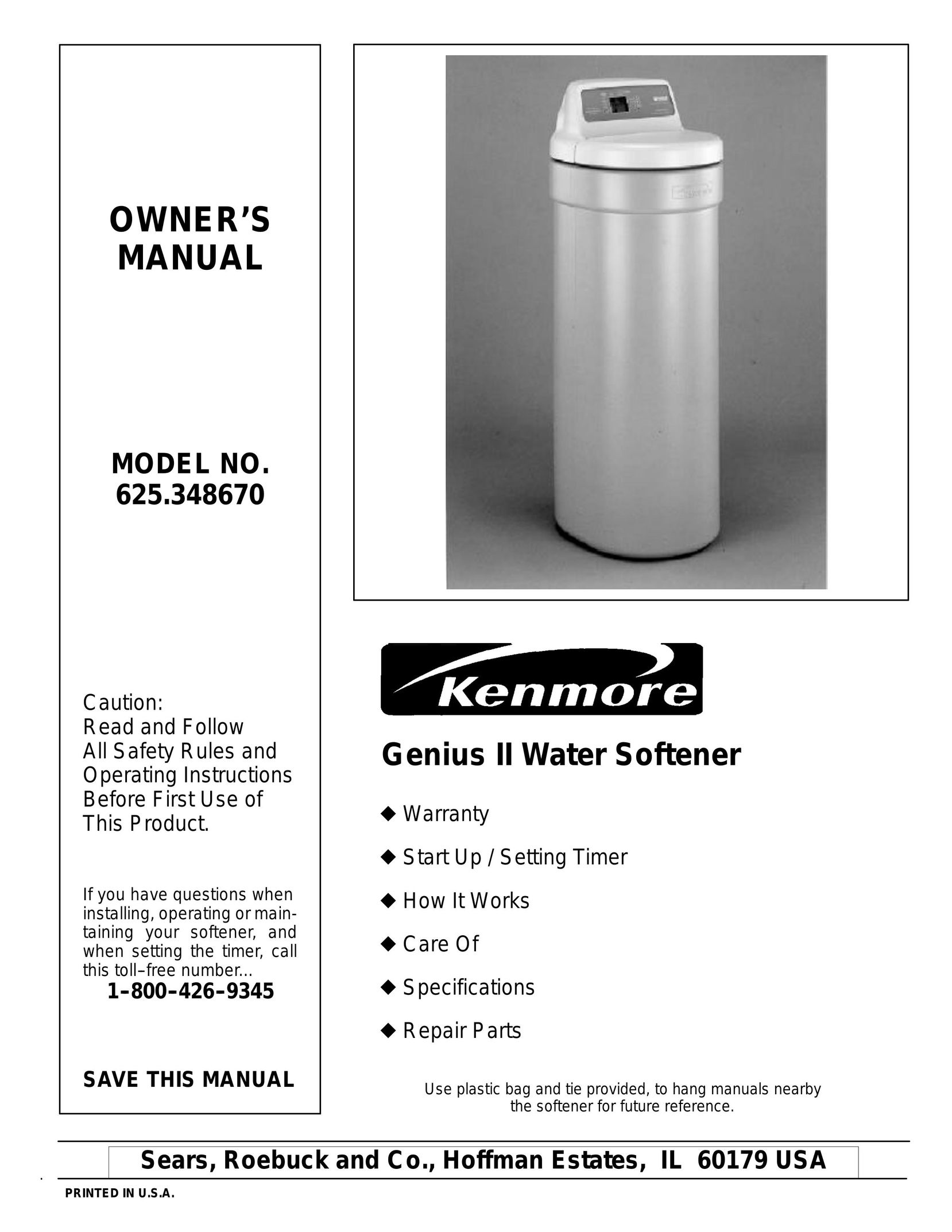 Kenmore 625.348670 Water System User Manual