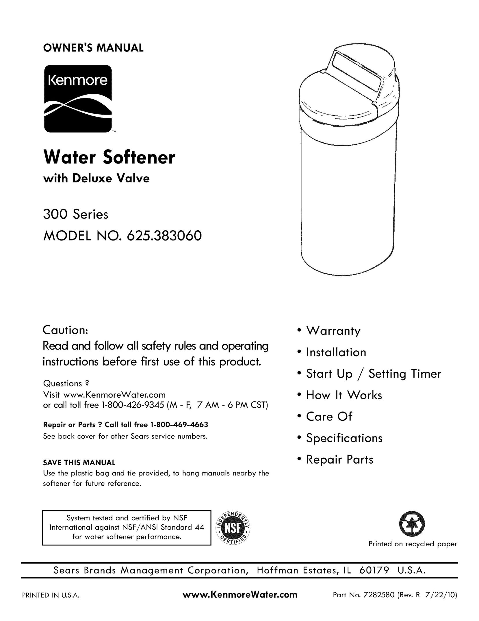 Kenmore 625.38306 Water System User Manual