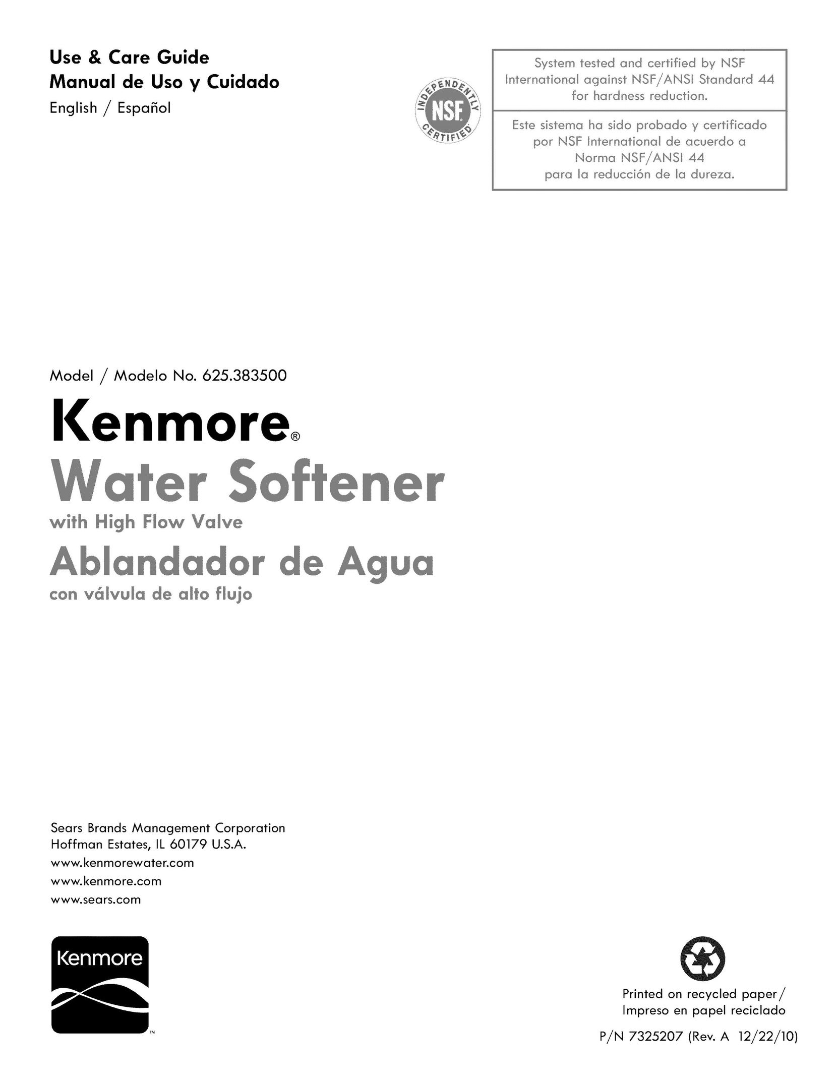 Kenmore 625.3835 Water System User Manual