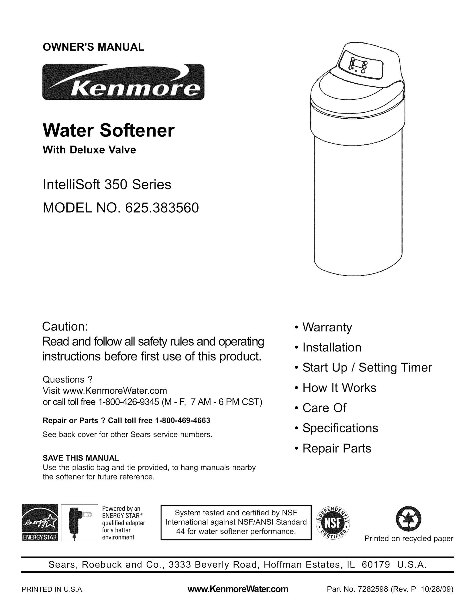 Kenmore 625.38356 Water System User Manual