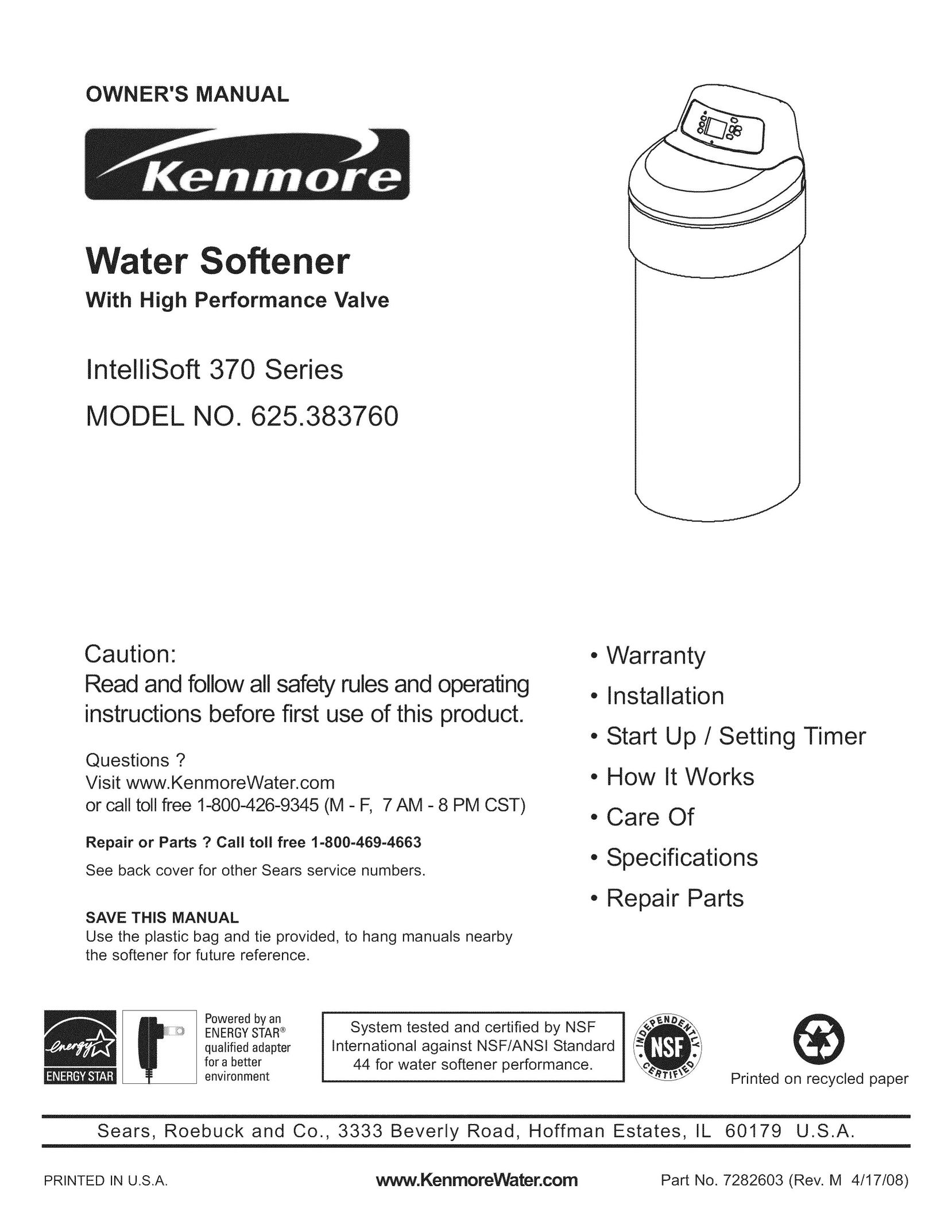 Kenmore 625.38376 Water System User Manual