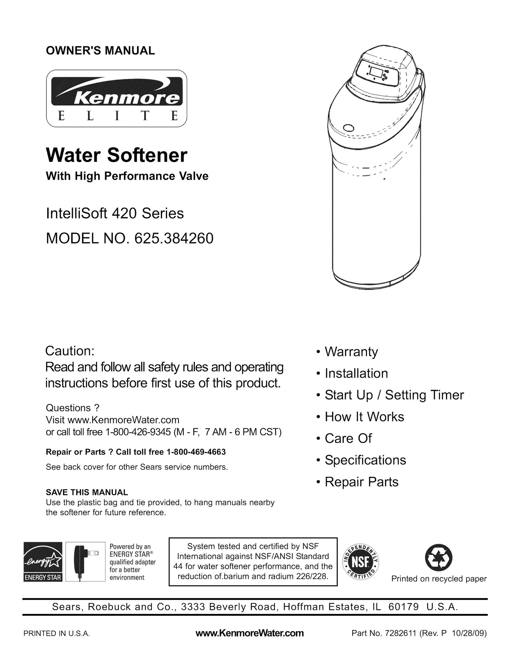 Kenmore 625.38426 Water System User Manual