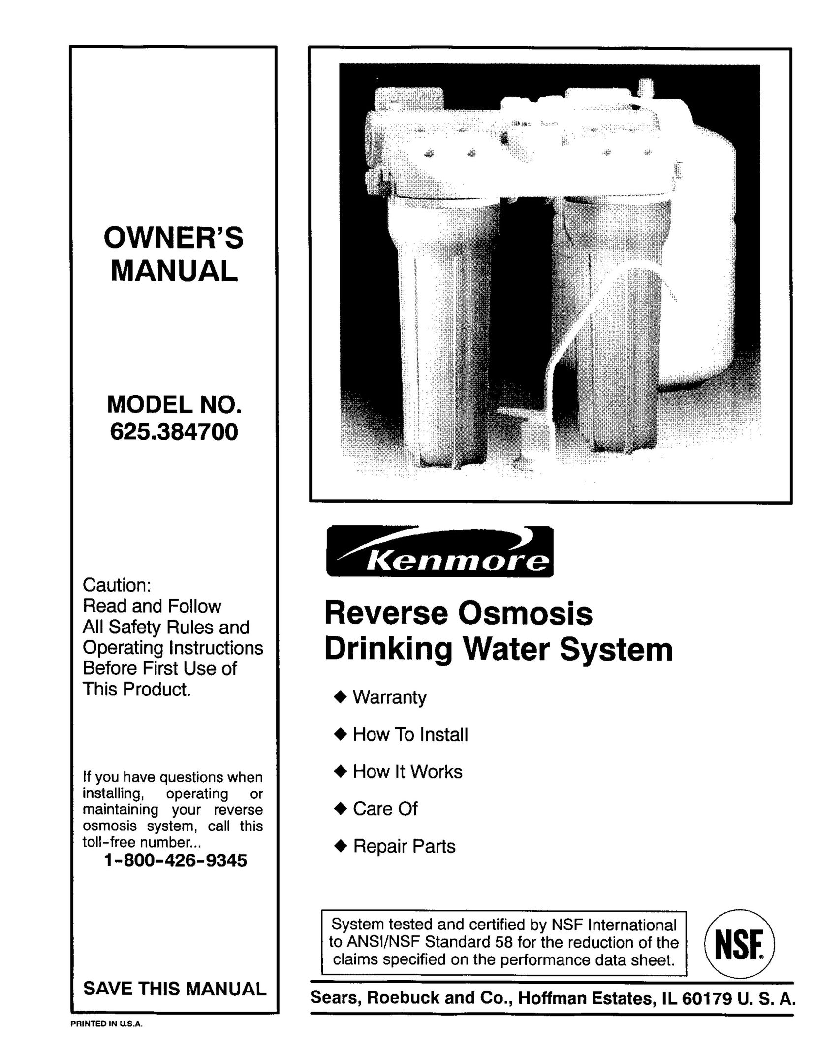 Kenmore 625.3847 Water System User Manual