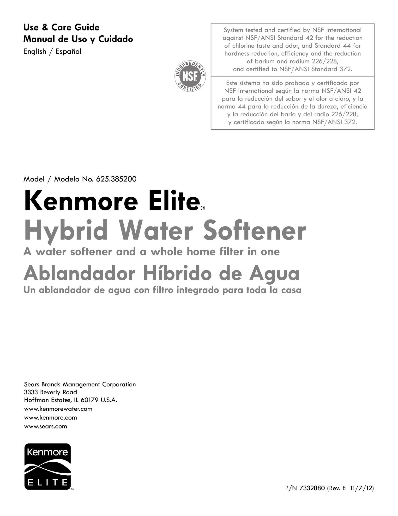 Kenmore 625.385200 Water System User Manual