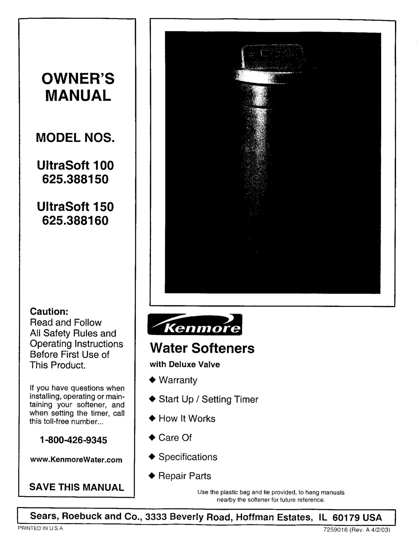 Kenmore 625.38815 Water System User Manual