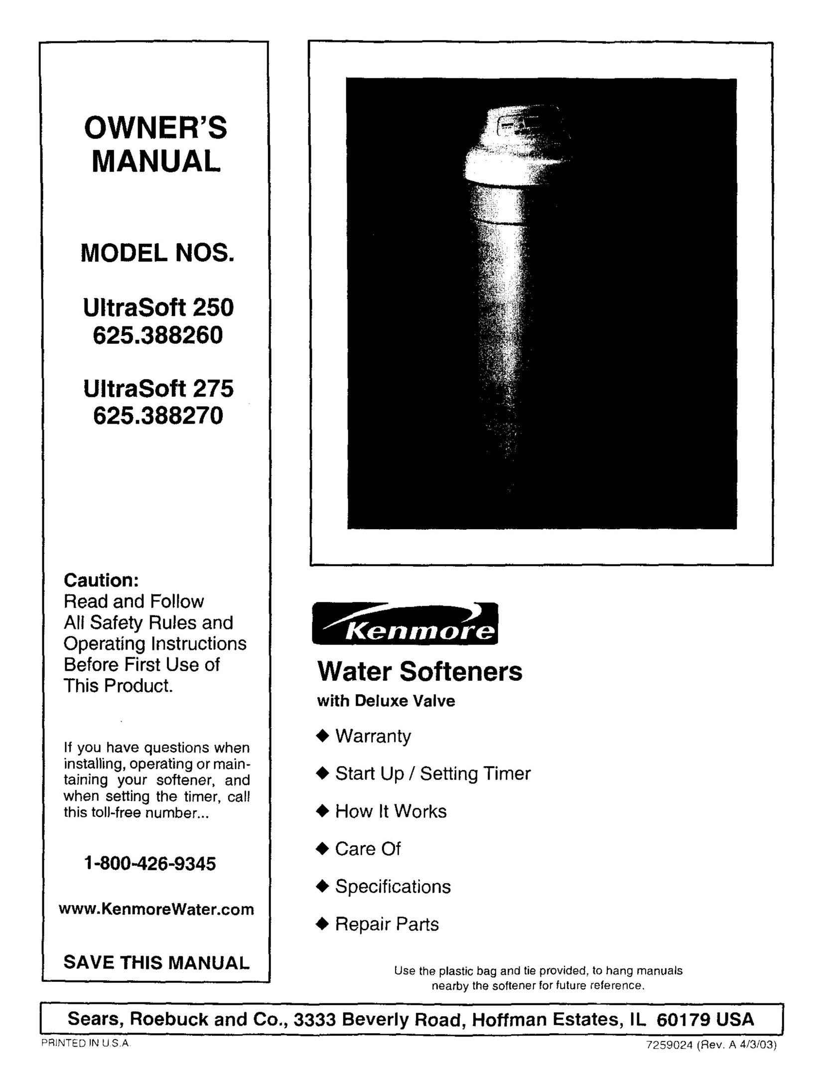 Kenmore 625.38826 Water System User Manual