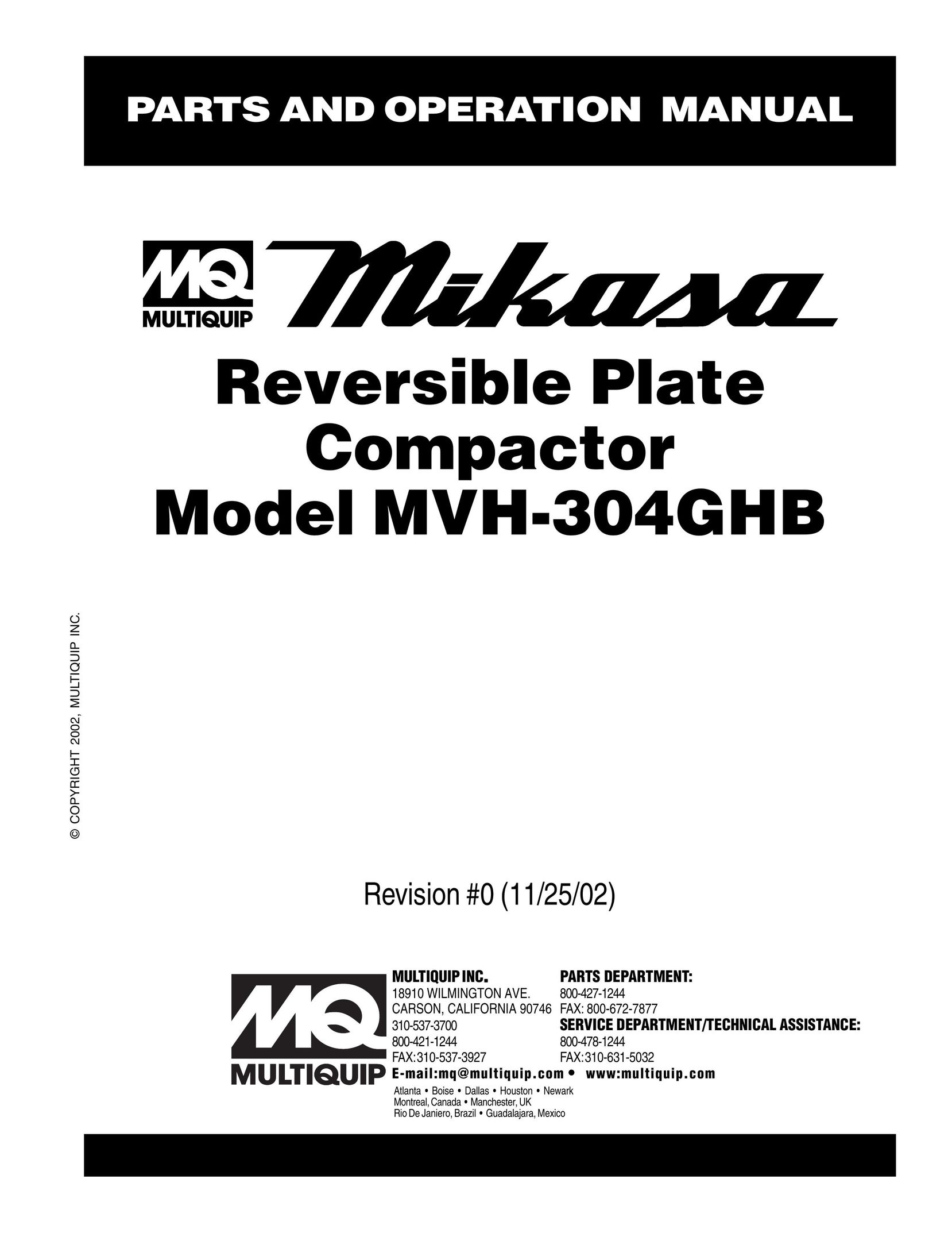 Multiquip MVH-304GHB Water System User Manual