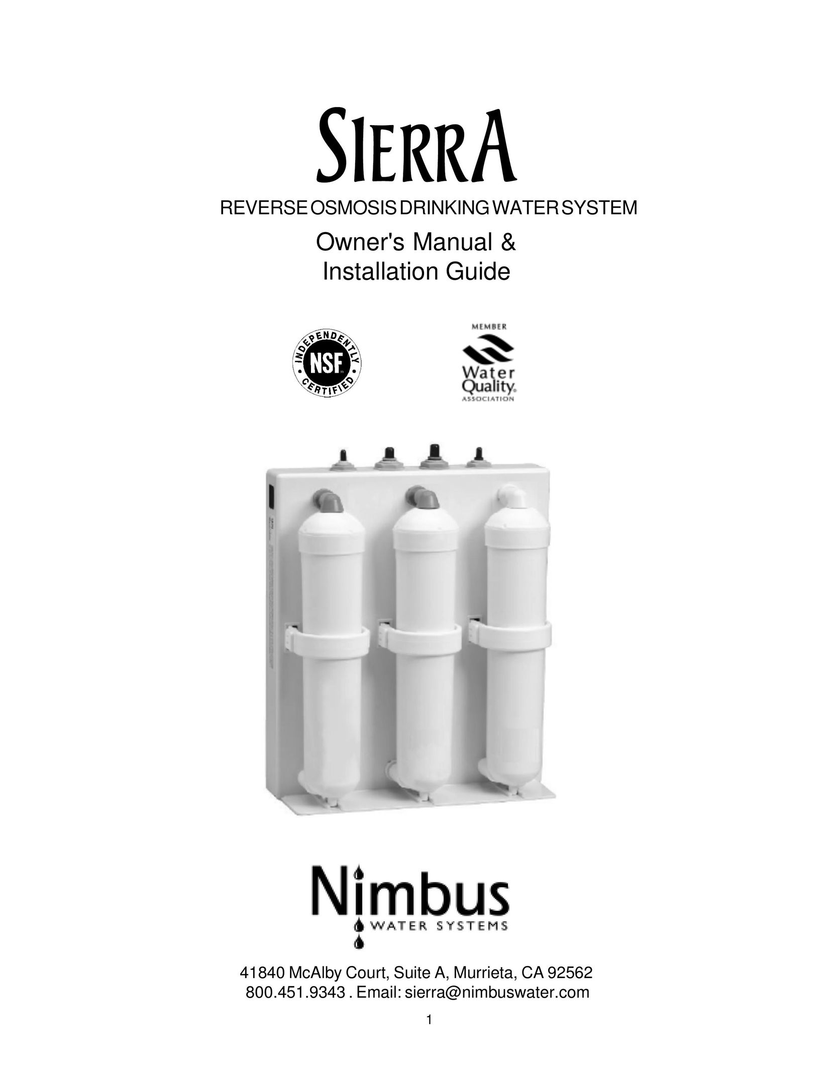 Sierra SIERRA REVERSE OSMOSIS DRINKING WATER SYSTEM Water System User Manual