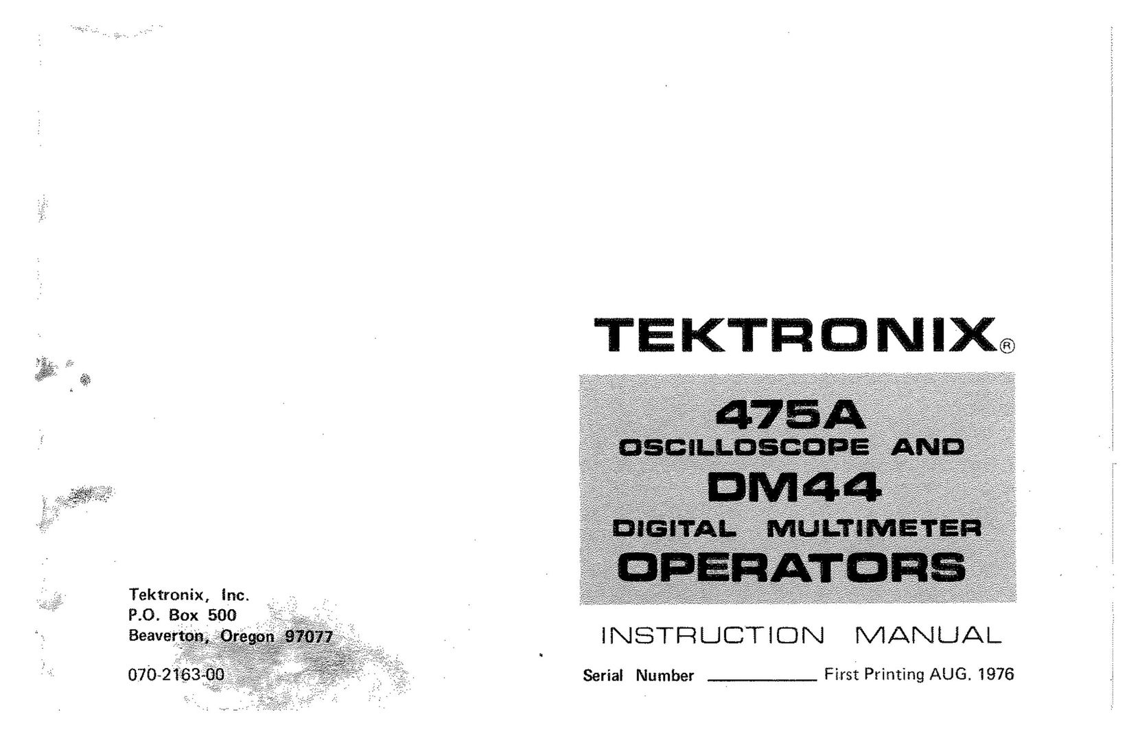 Tektronix DM44 Water System User Manual