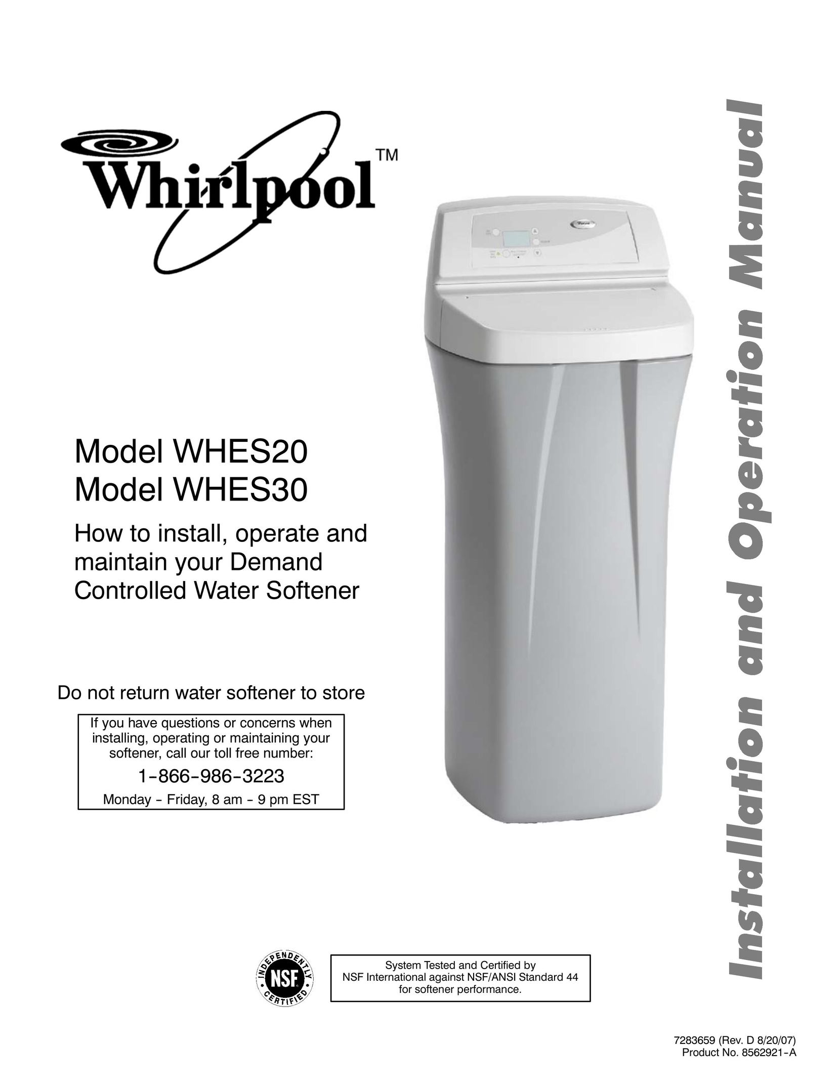 Whirlpool WHES20 Water System User Manual