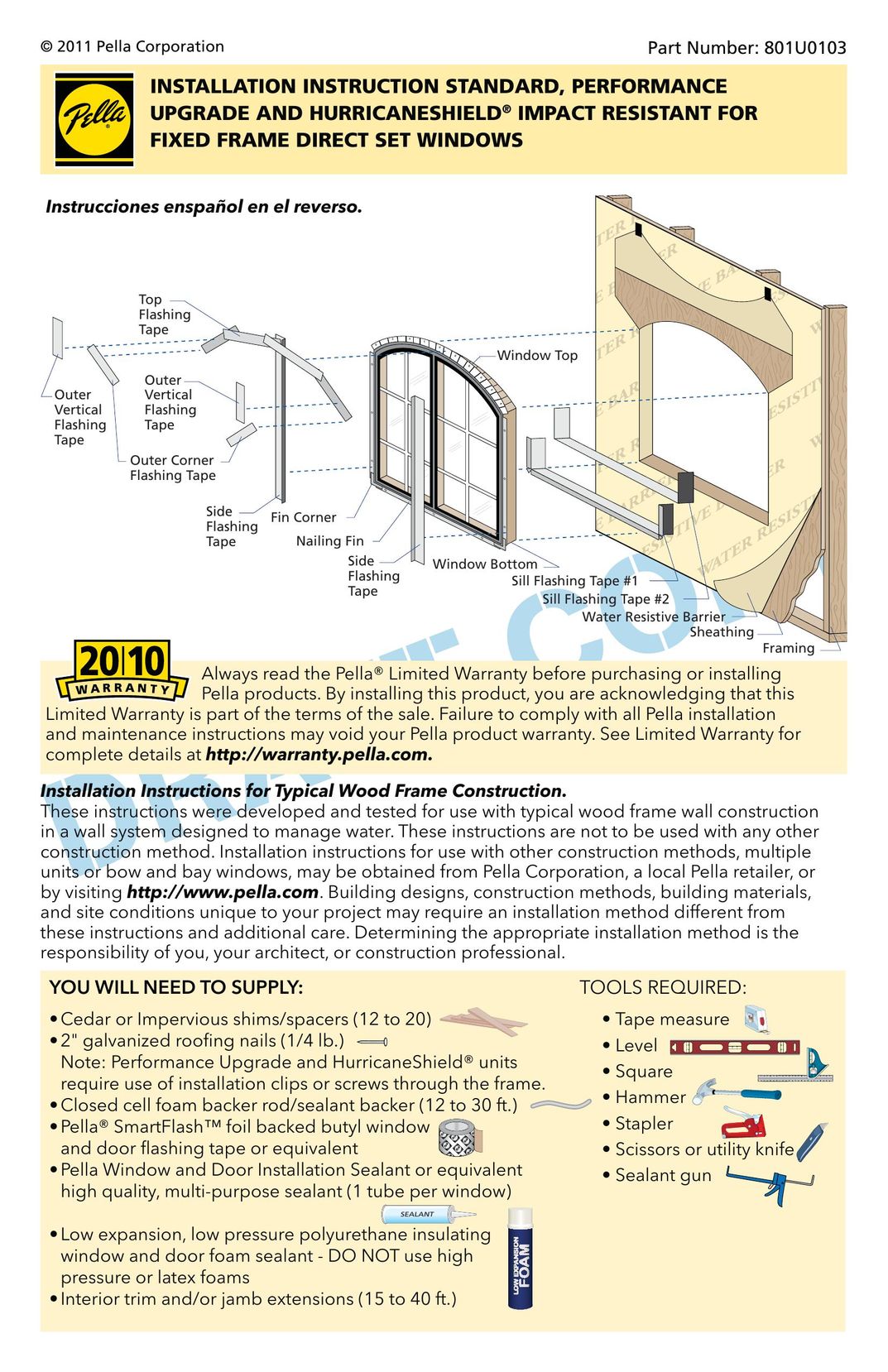 Pella 801U0103 Window User Manual