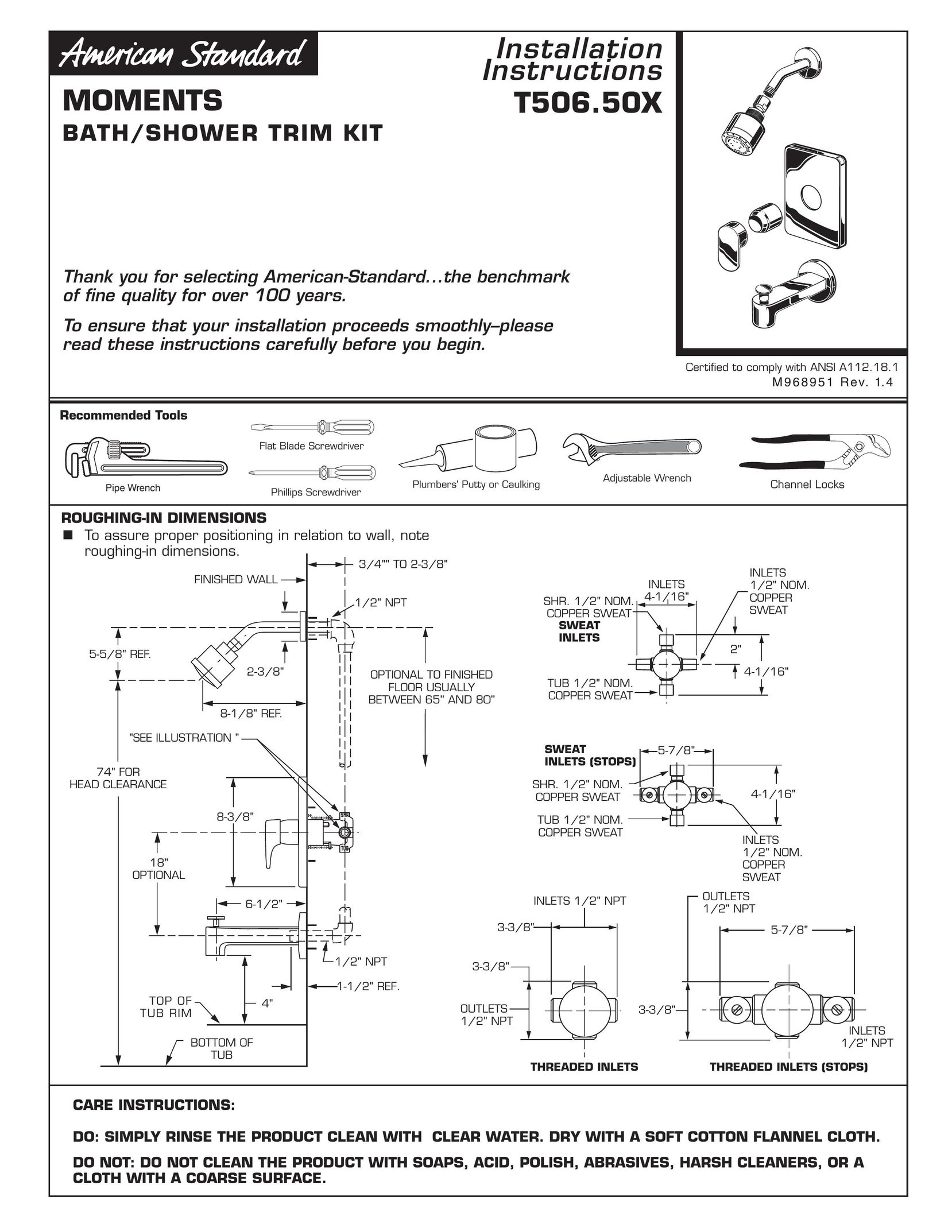 American Standard T506.50X Appliance Trim Kit User Manual