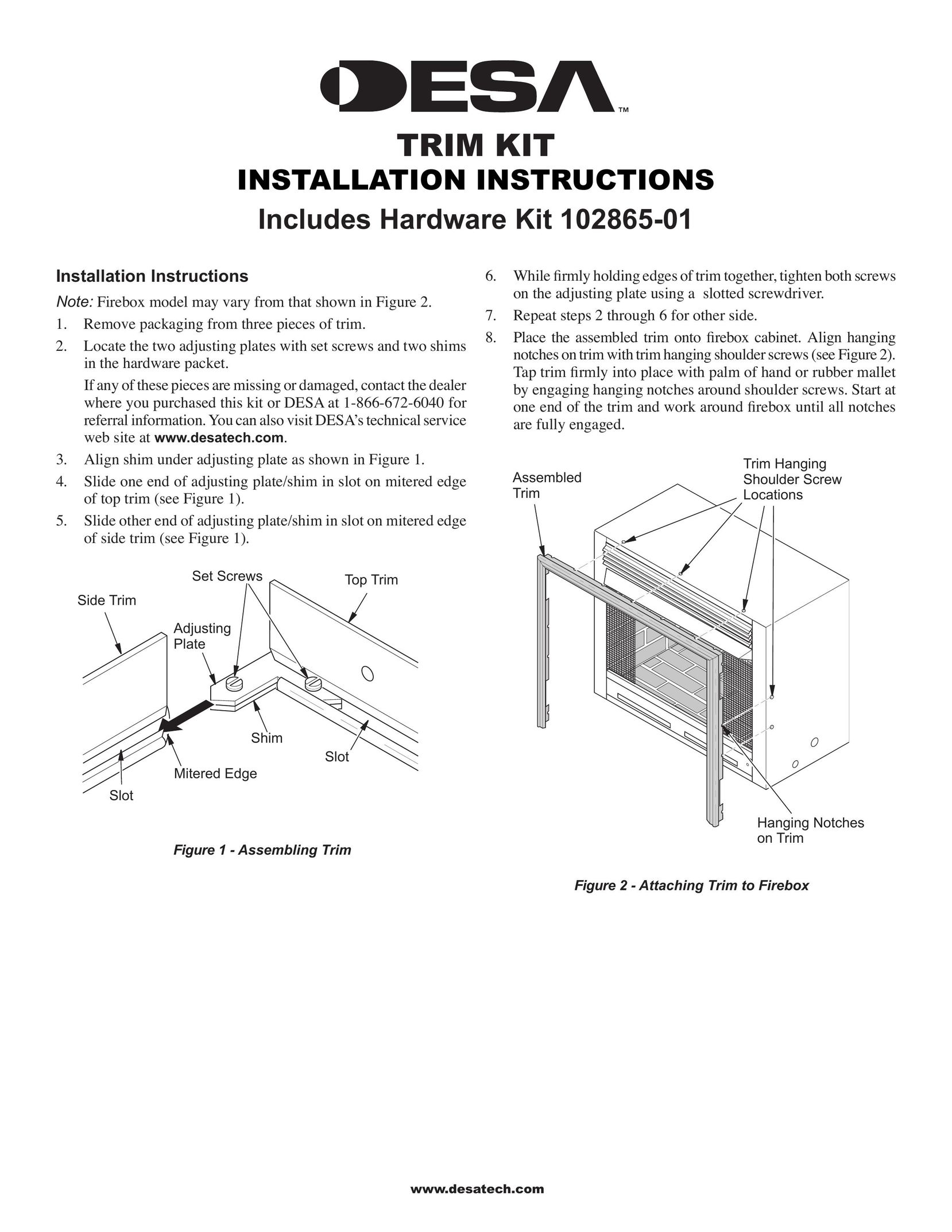 Desa 102865-01 Appliance Trim Kit User Manual