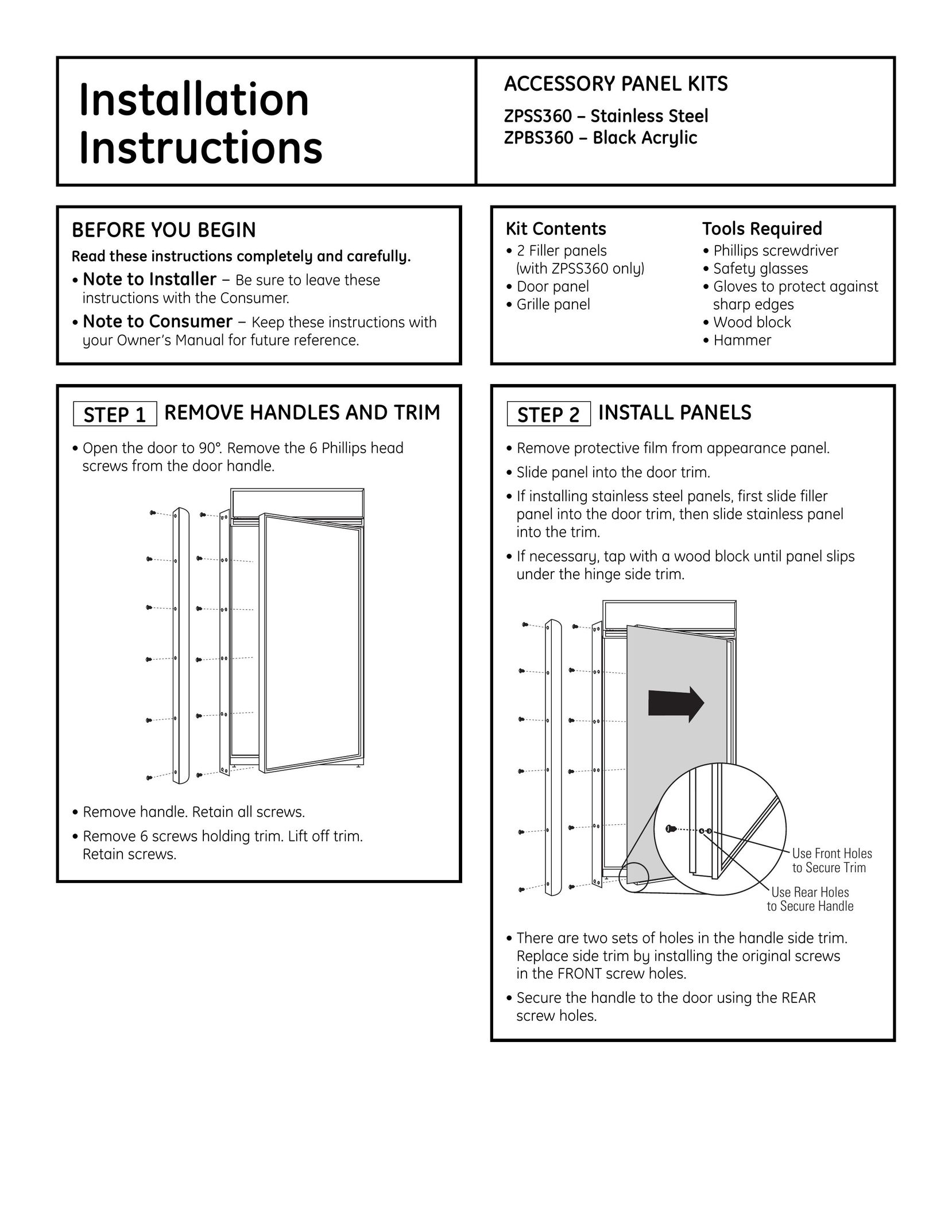 GE ZPSS360 Appliance Trim Kit User Manual
