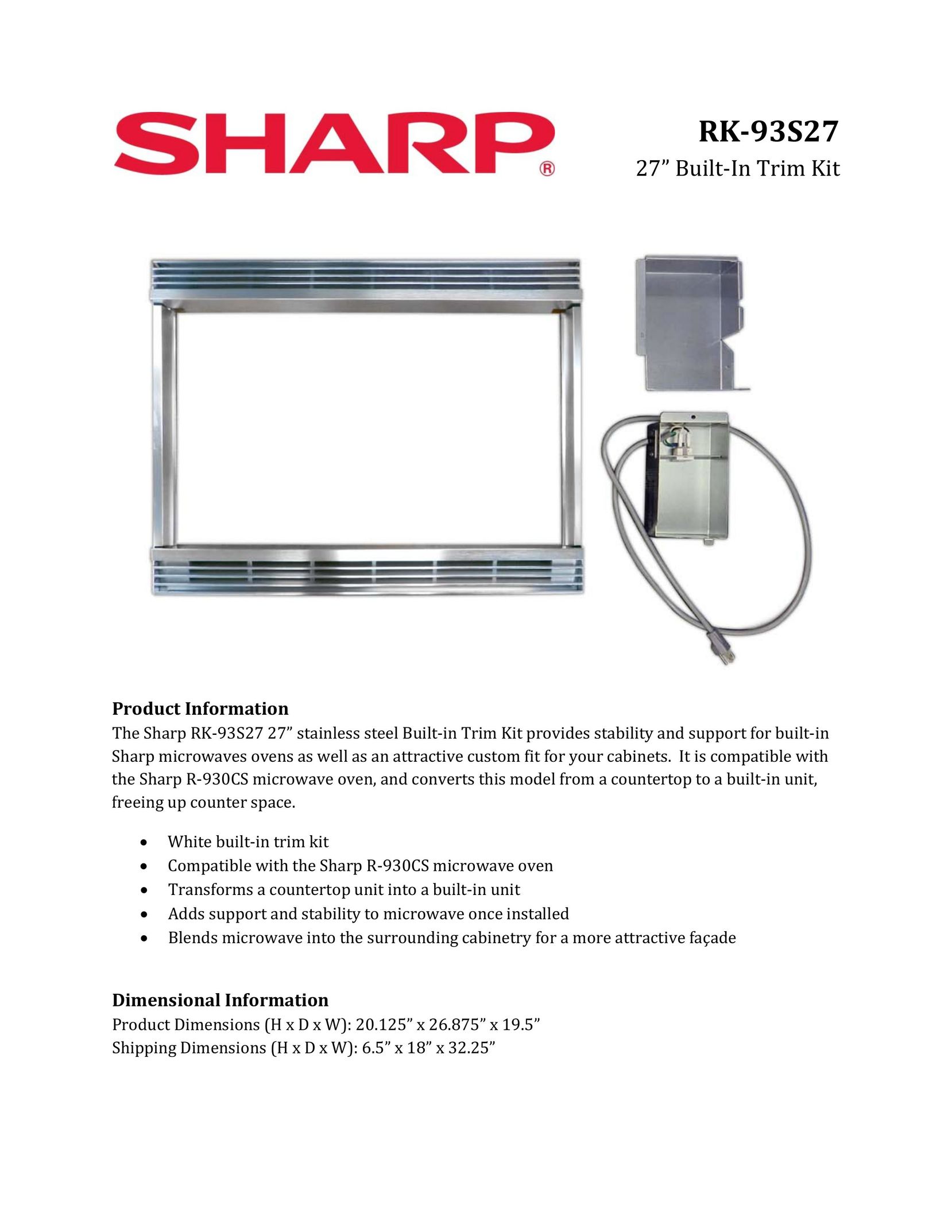 Sharp RK-93S27 Appliance Trim Kit User Manual