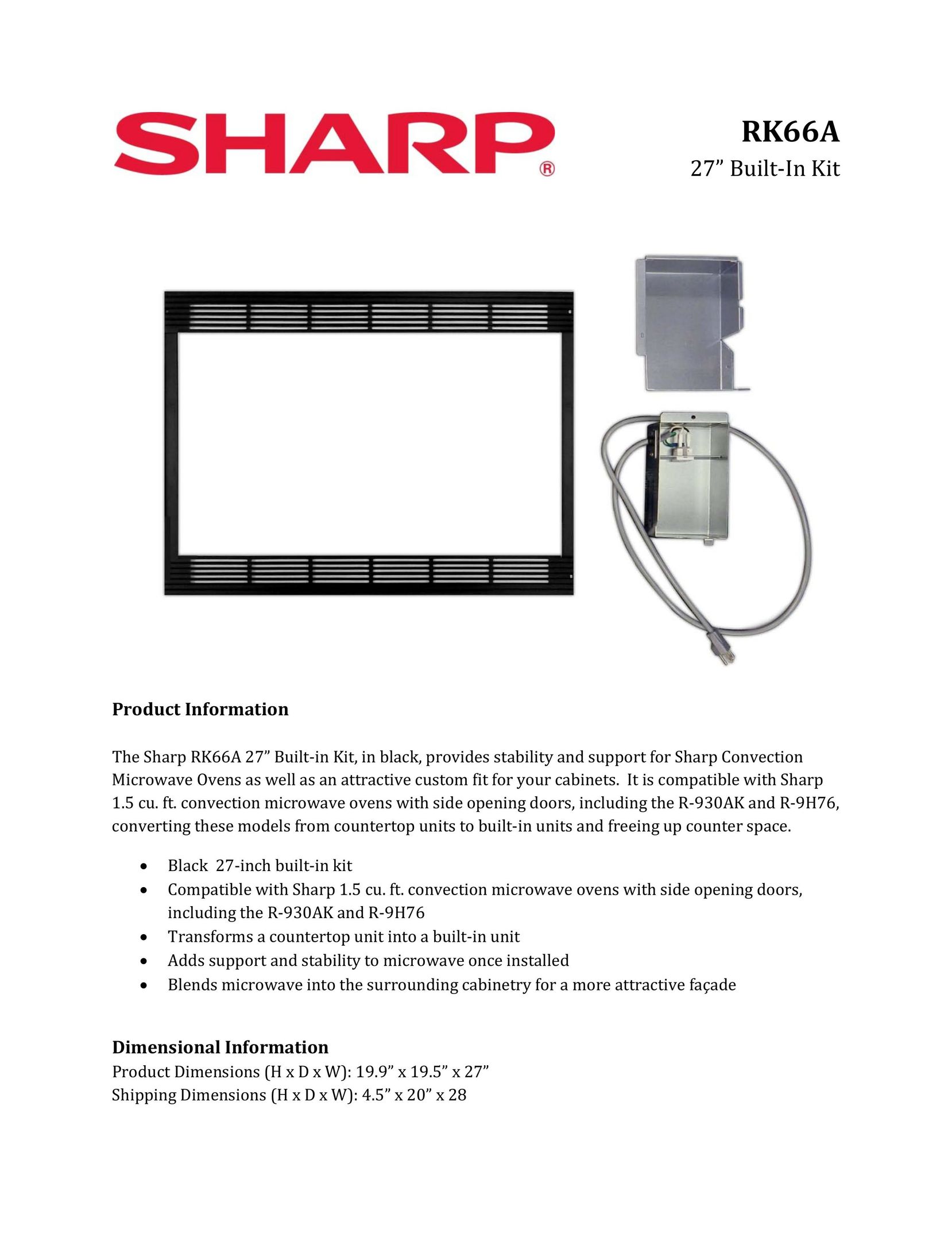 Sharp RK66A Appliance Trim Kit User Manual