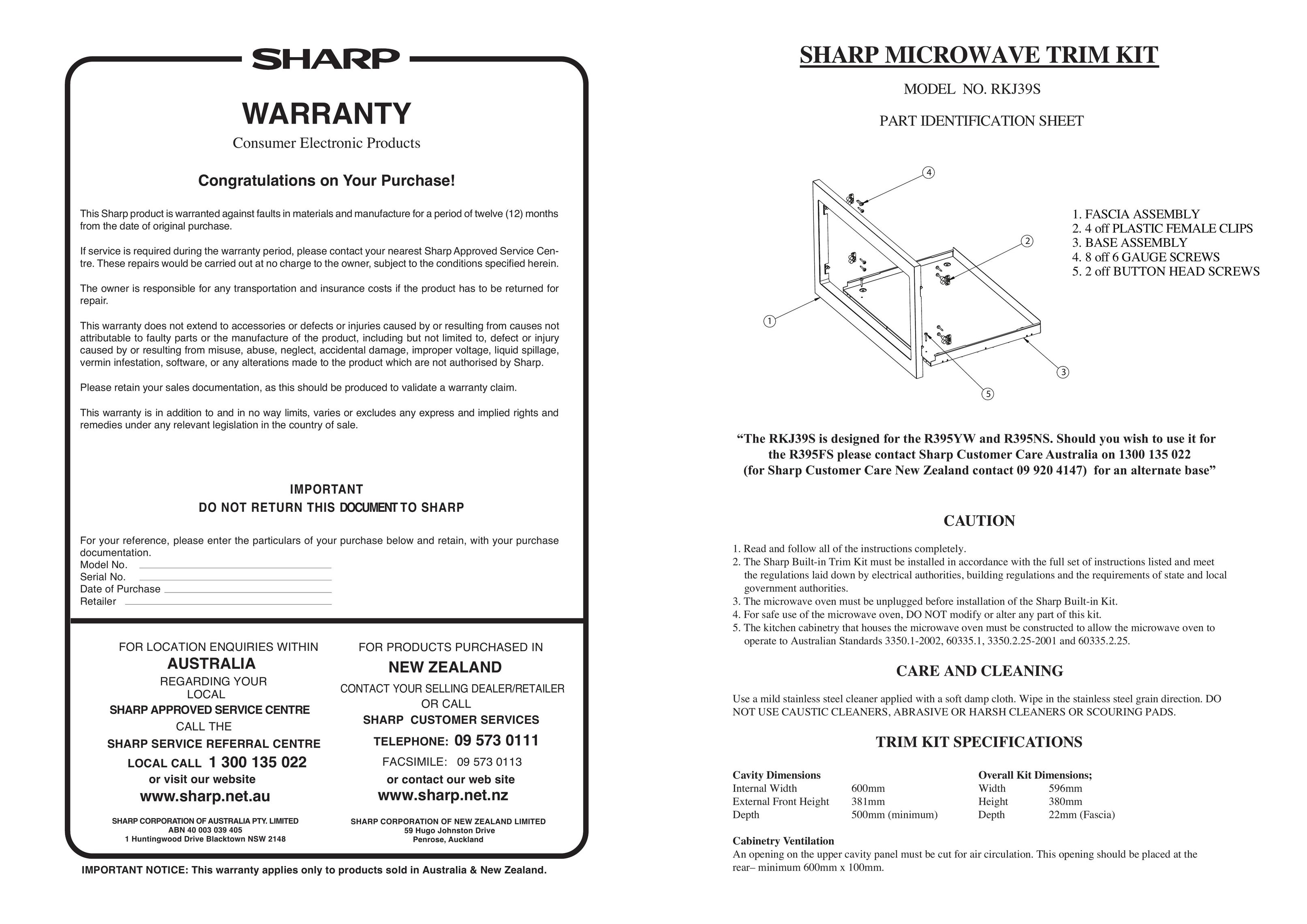Sharp RKJ39S Appliance Trim Kit User Manual