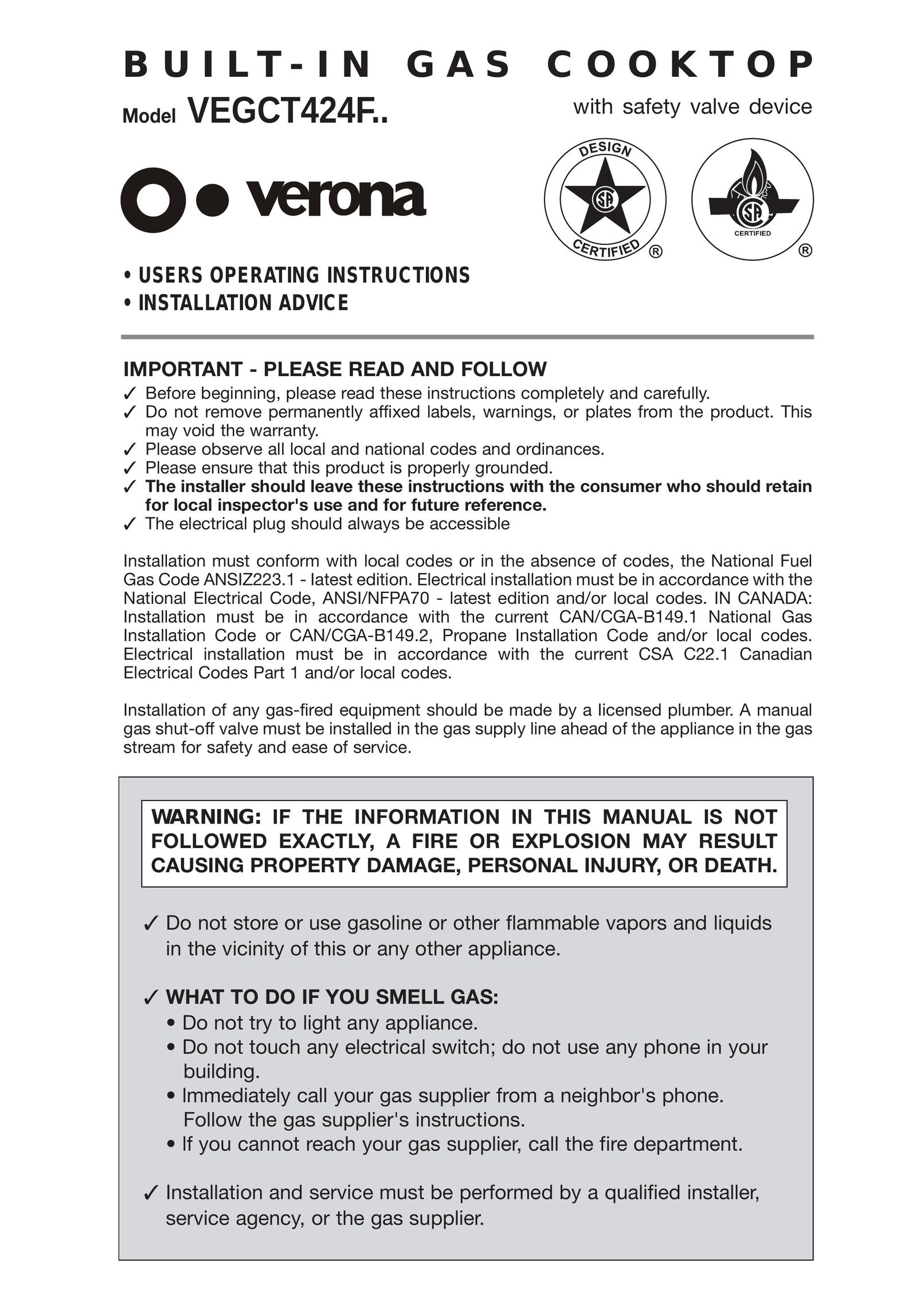 Verona VEGCT424F Appliance Trim Kit User Manual