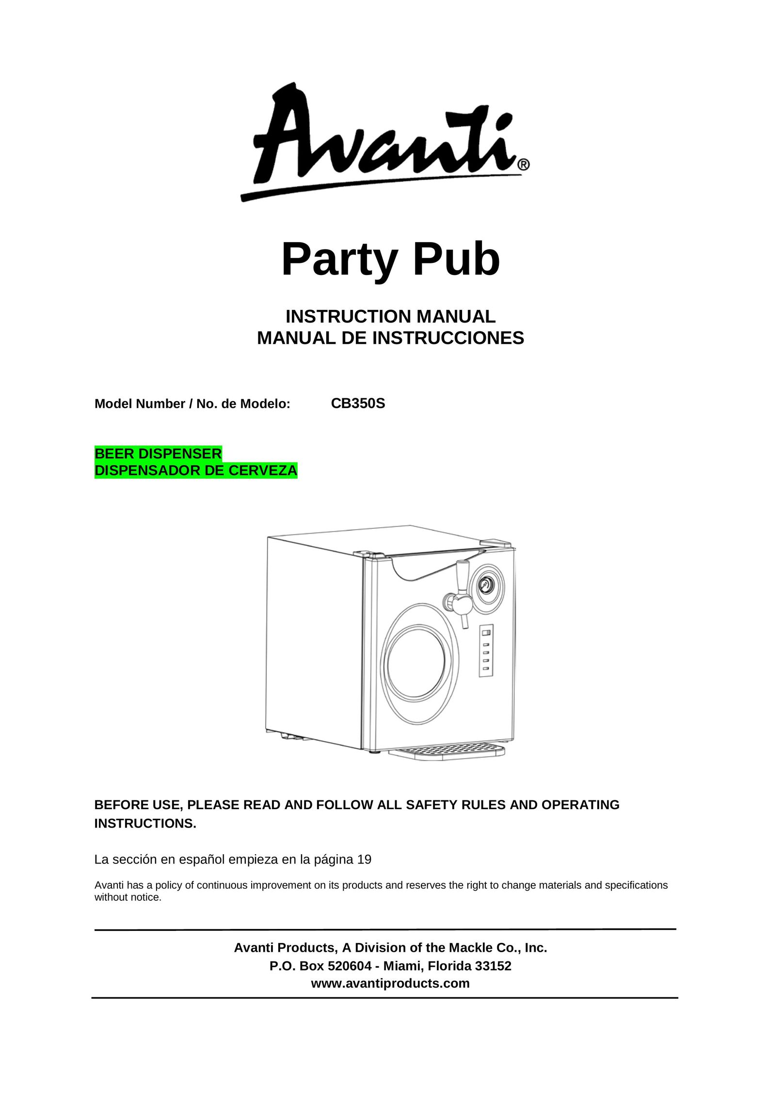 Avanti CB350S Beverage Dispenser User Manual
