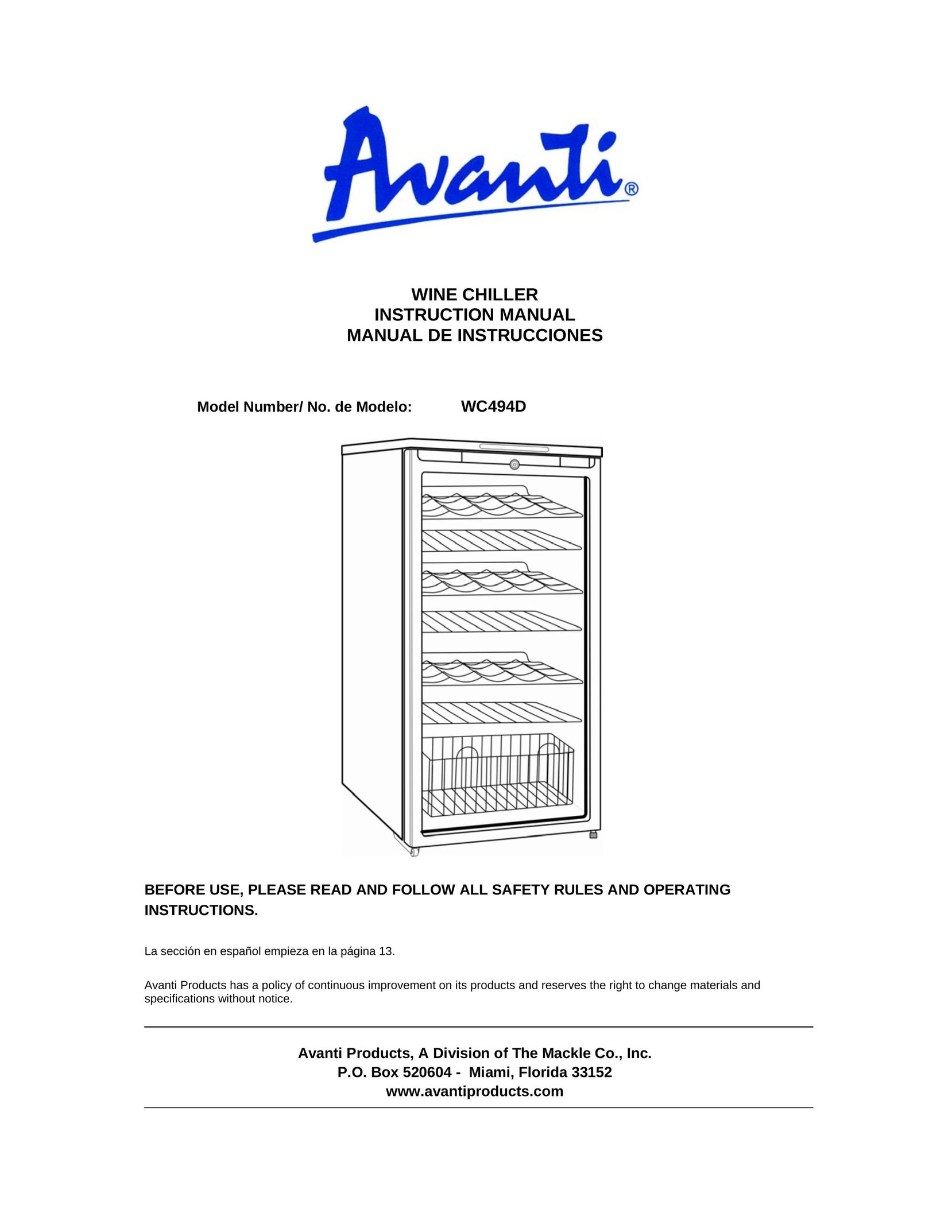 Avanti WC494D Beverage Dispenser User Manual
