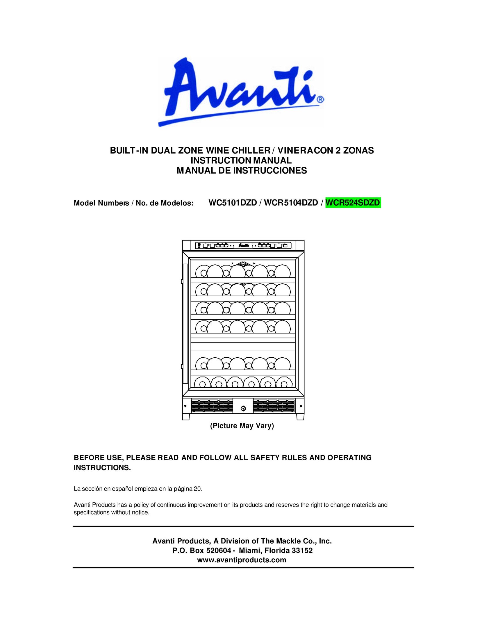 Avanti WCR524SDZD, WCR5104DZD, WC5101DZD Beverage Dispenser User Manual