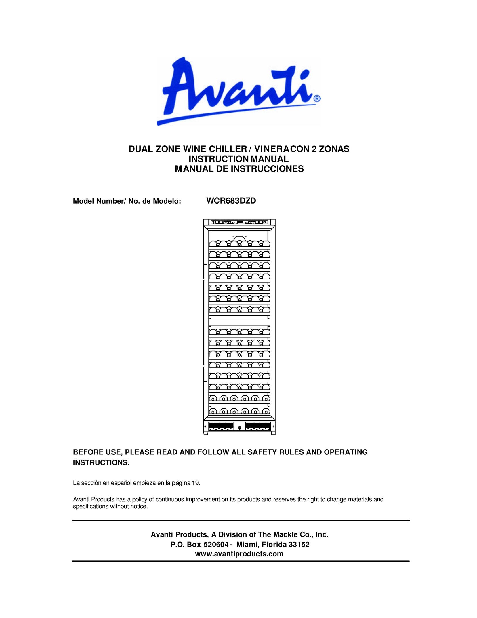 Avanti WCR683DZD Beverage Dispenser User Manual