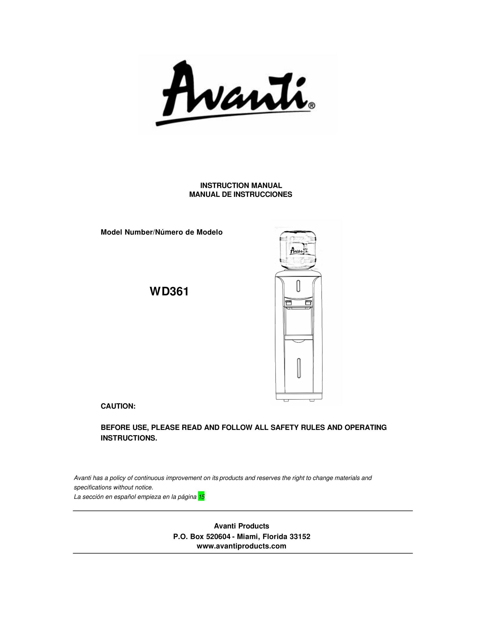 Avanti WD361 Beverage Dispenser User Manual
