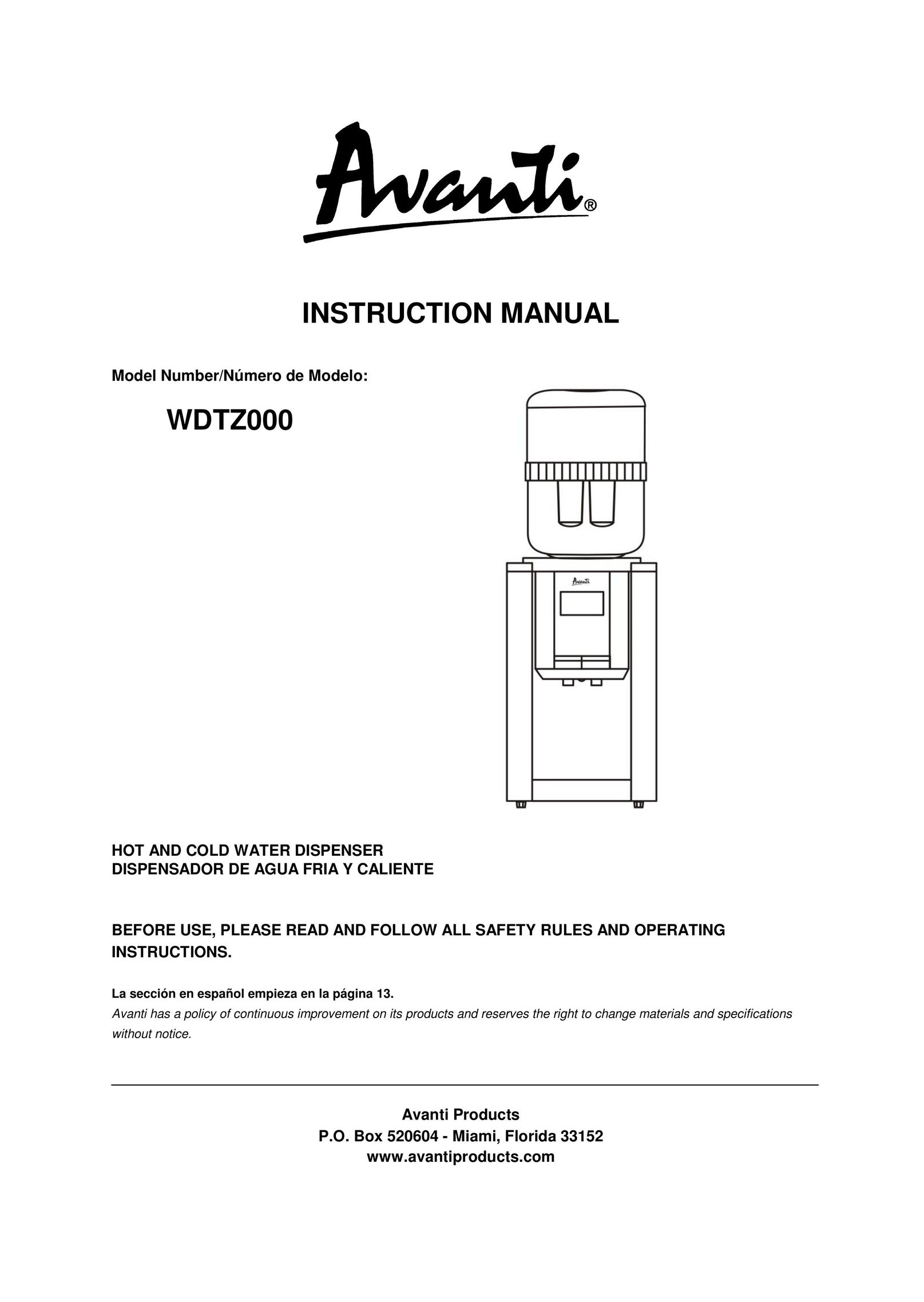 Avanti WDTZ000 Beverage Dispenser User Manual