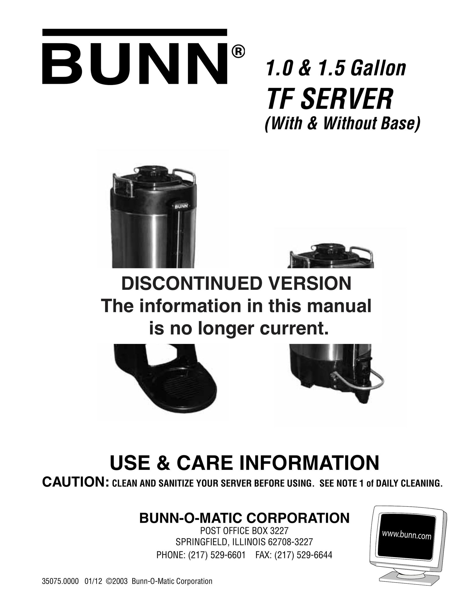 Bunn 1.5 GALLON Beverage Dispenser User Manual