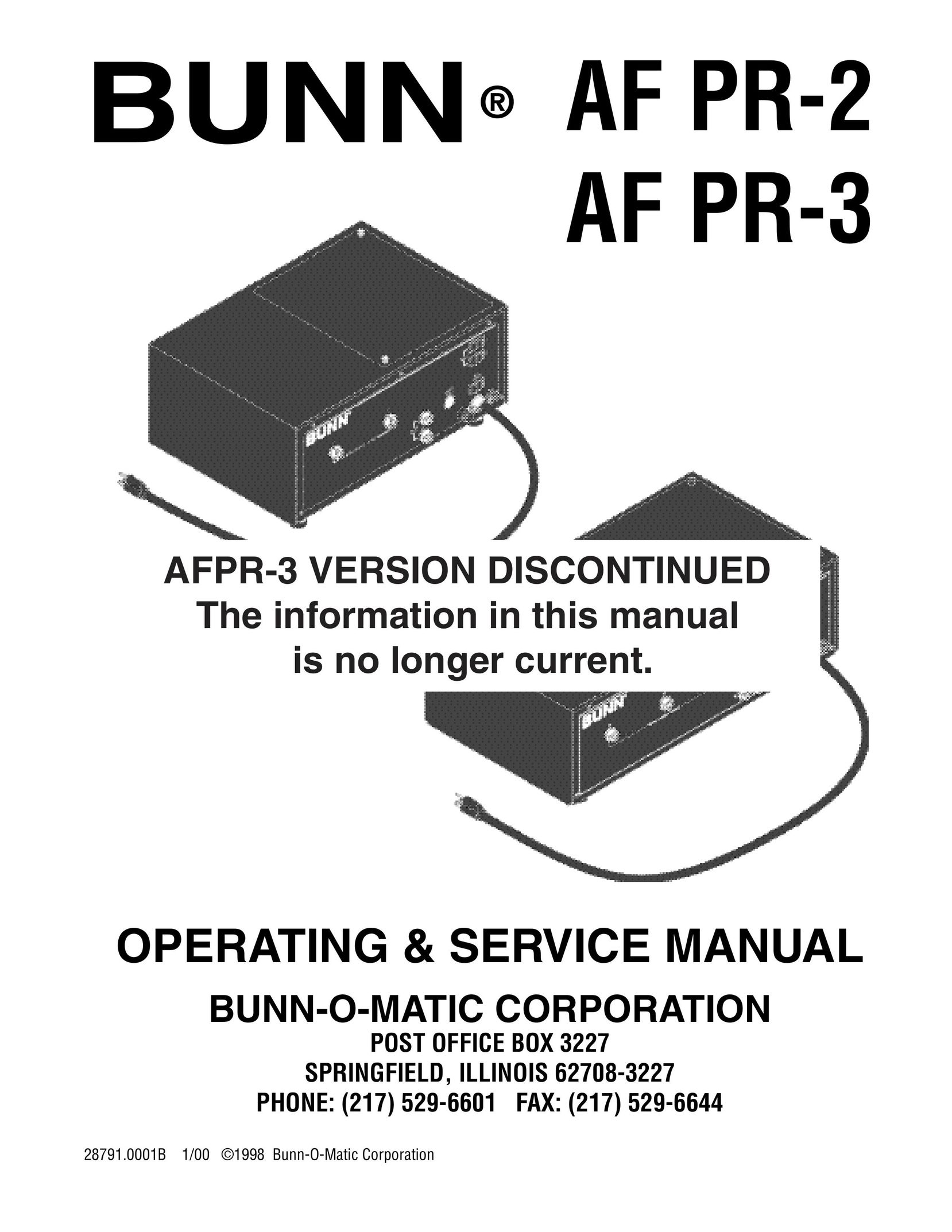 Bunn AF PR-3 Beverage Dispenser User Manual