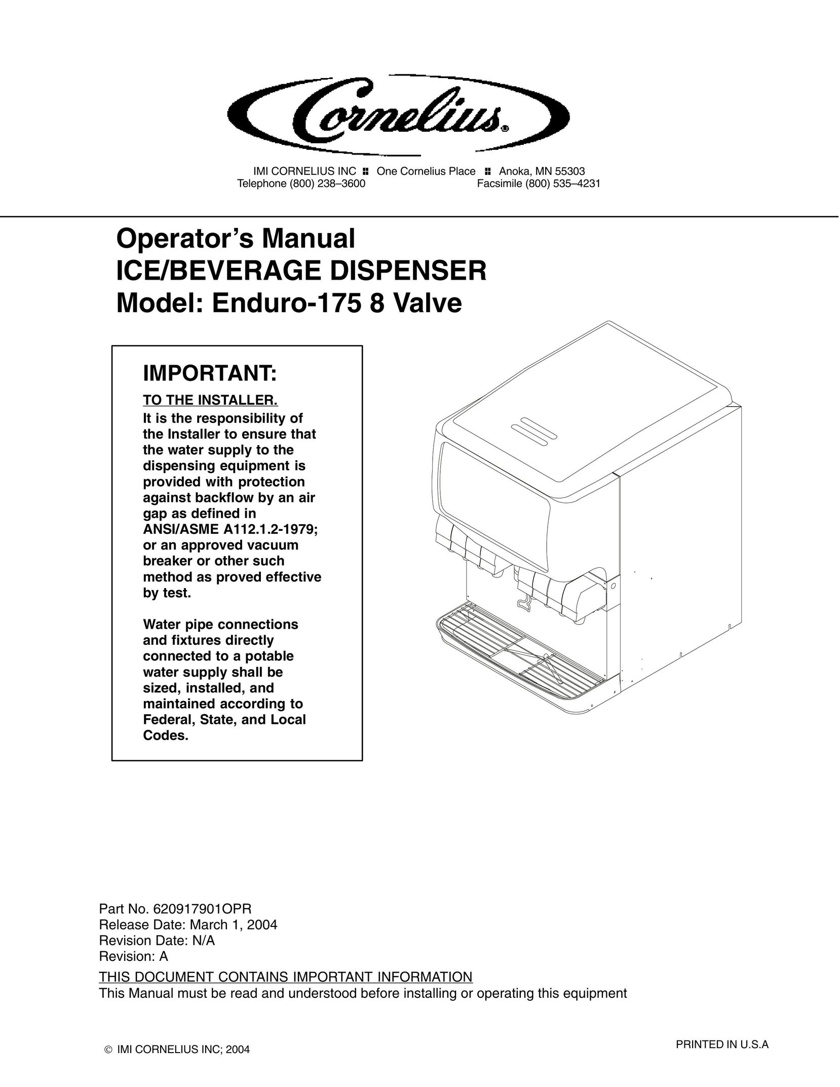 Cornelius 175 8 Valve Beverage Dispenser User Manual