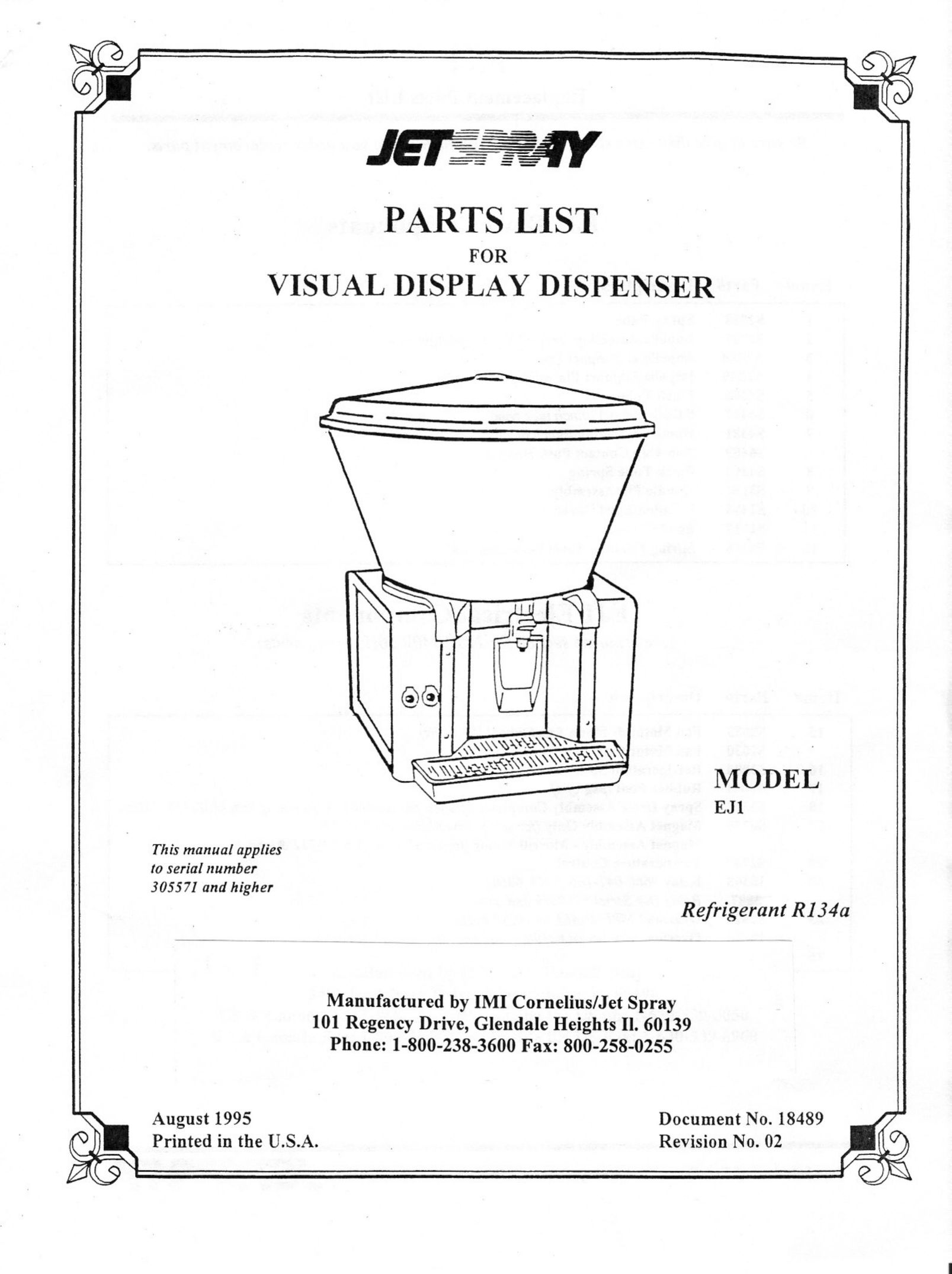 Cornelius 18368 Beverage Dispenser User Manual