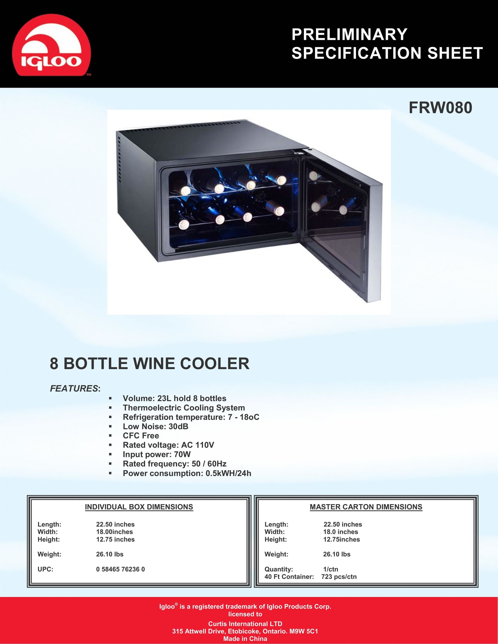 Curtis FRW080 Beverage Dispenser User Manual
