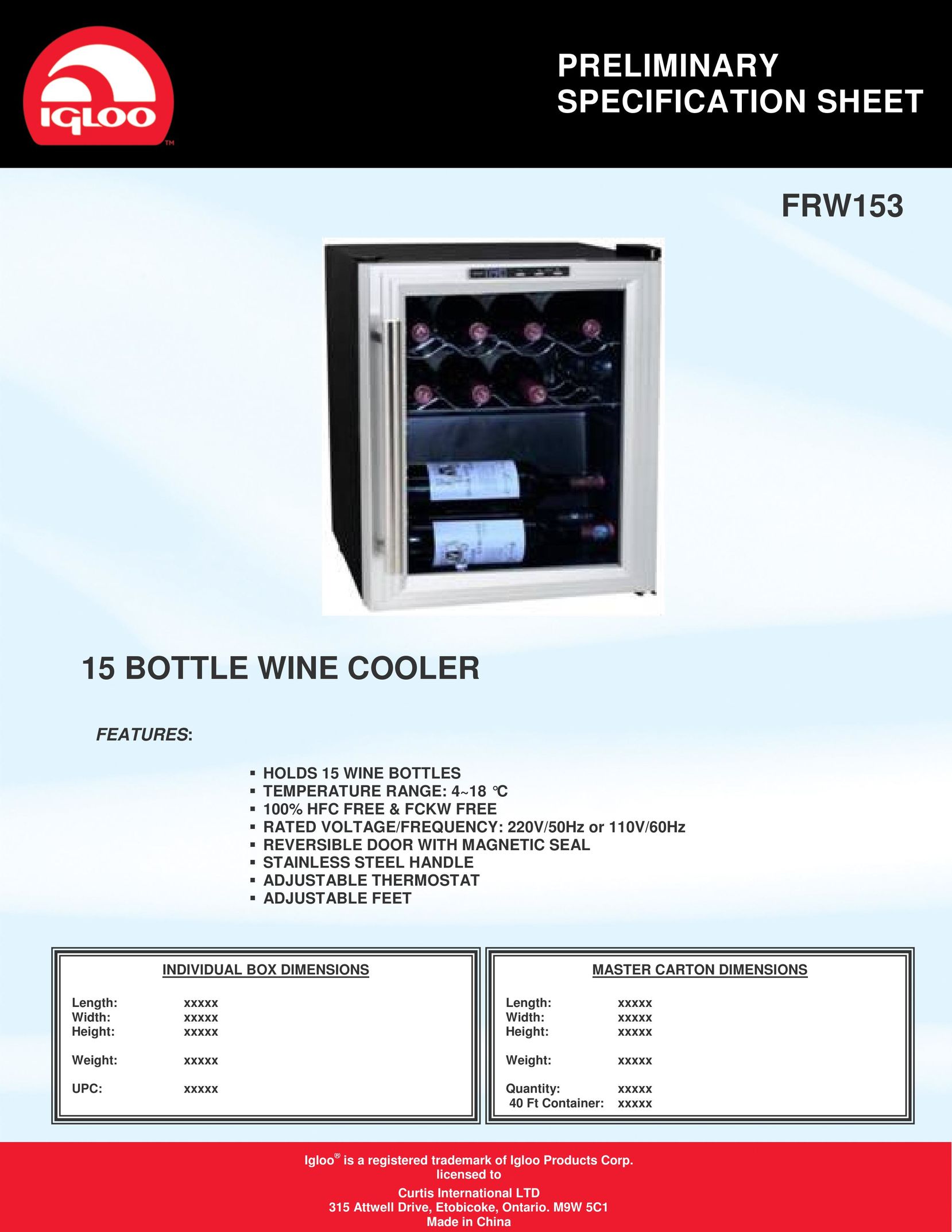 Curtis FRW153 Beverage Dispenser User Manual