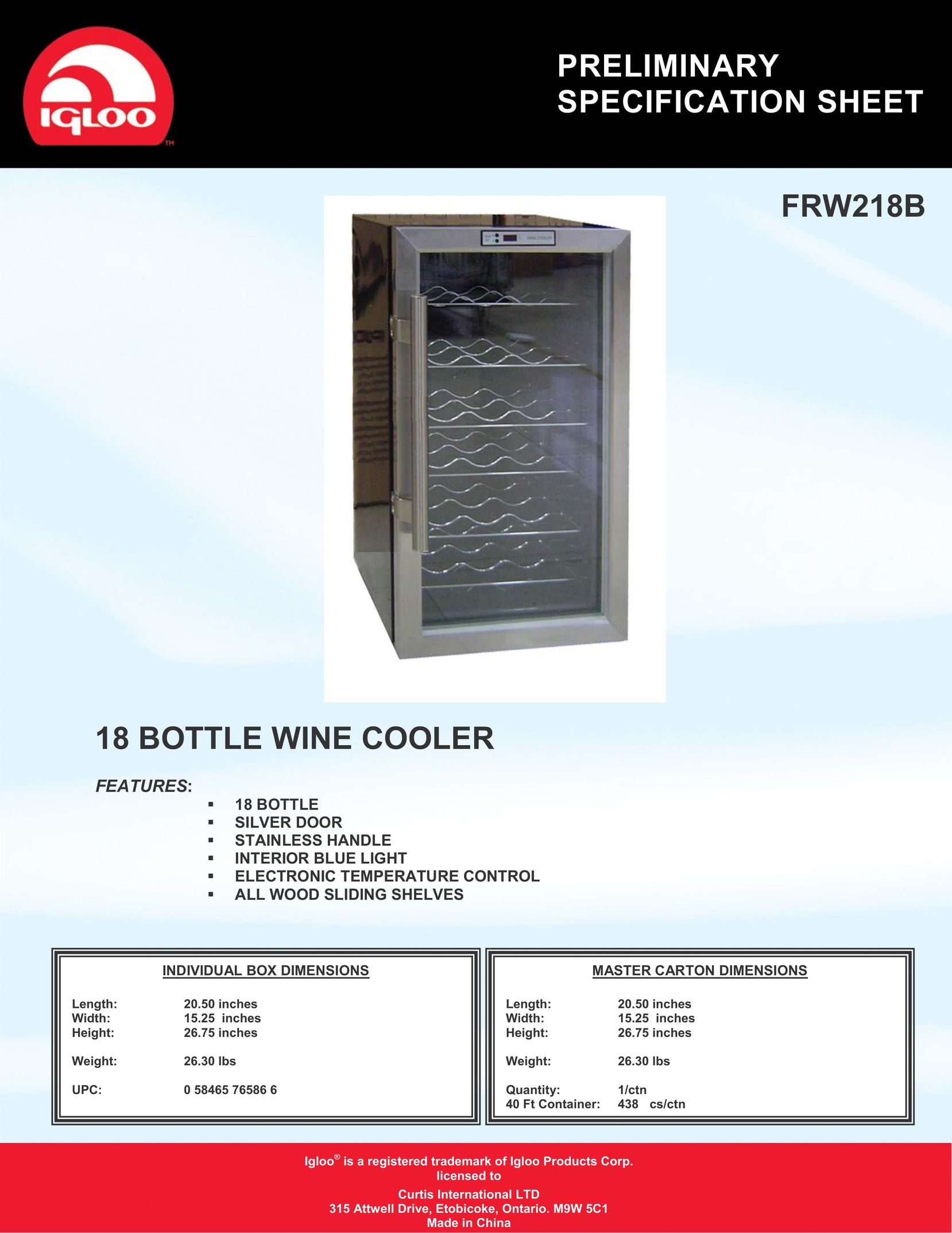 Curtis FRW218B Beverage Dispenser User Manual
