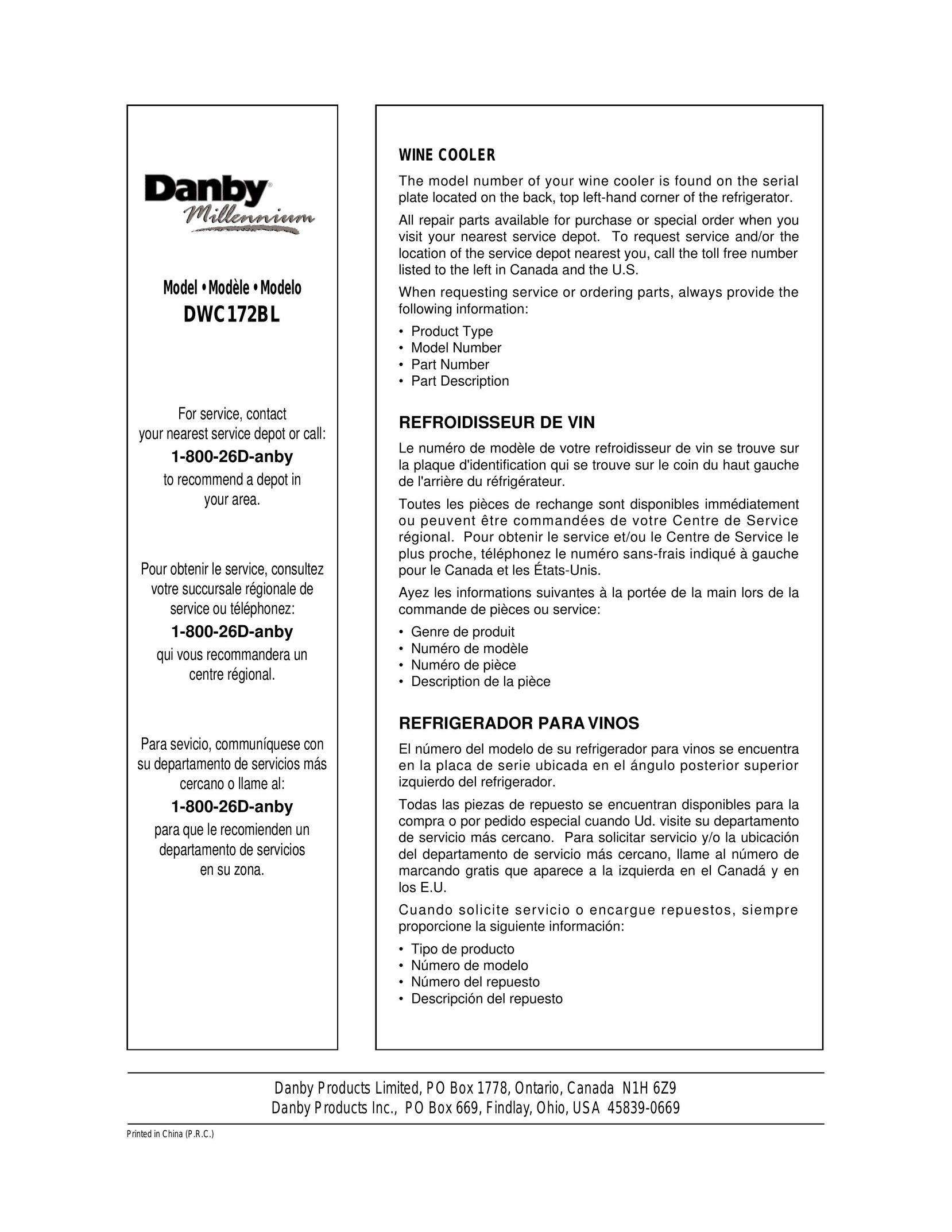 Danby DWC172BL Beverage Dispenser User Manual