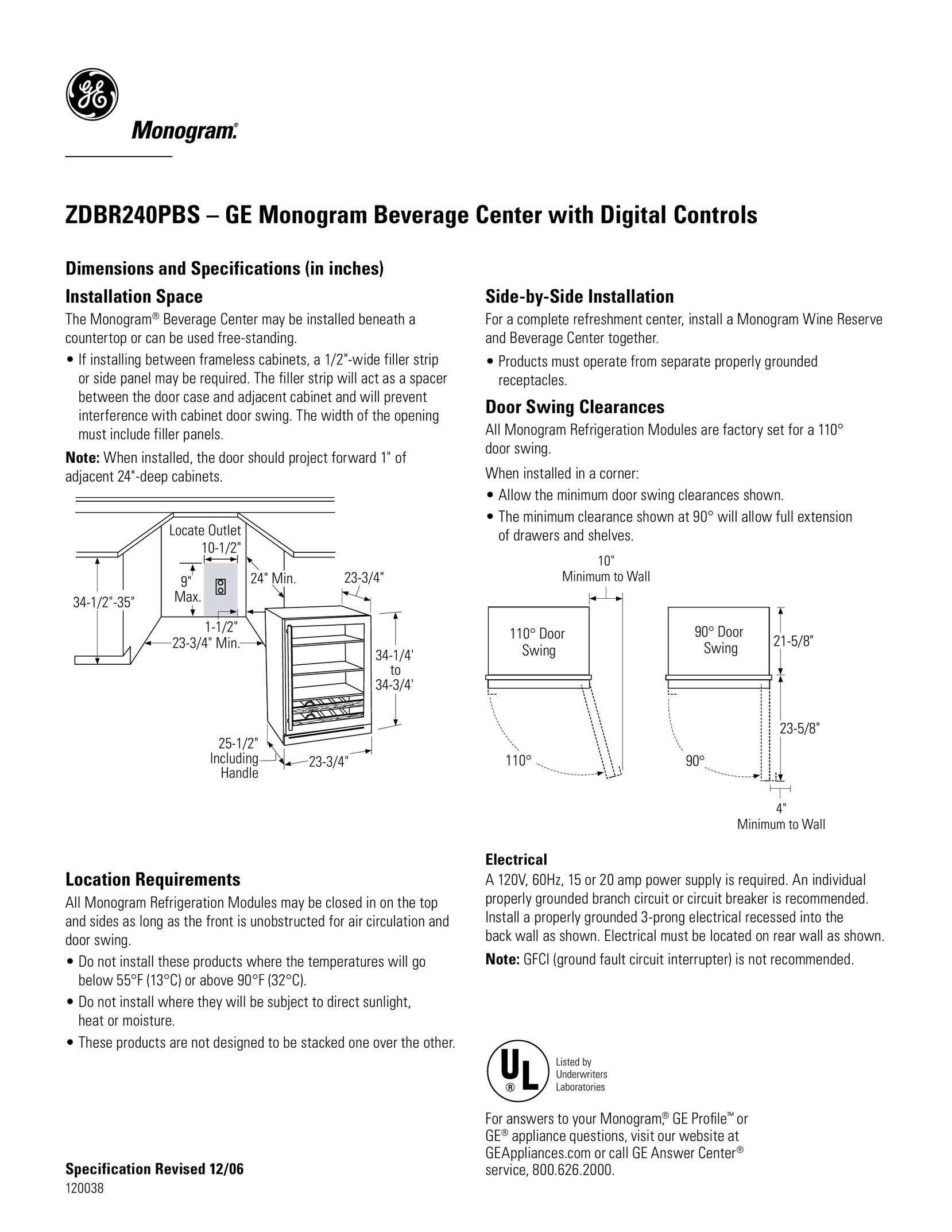 GE Monogram ZDBR240PBS Beverage Dispenser User Manual