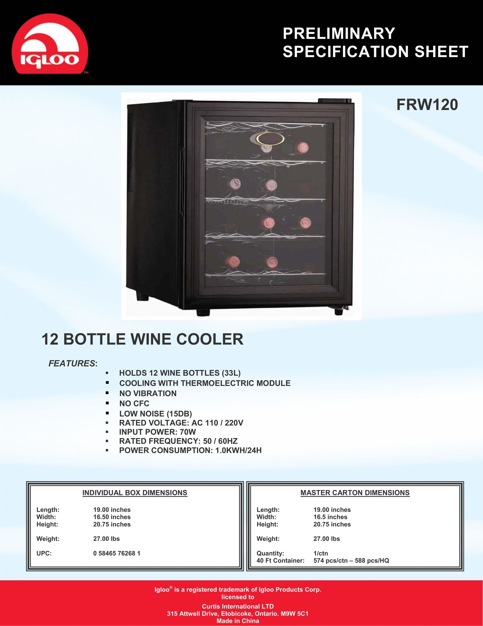 Igloo FRW120 Beverage Dispenser User Manual